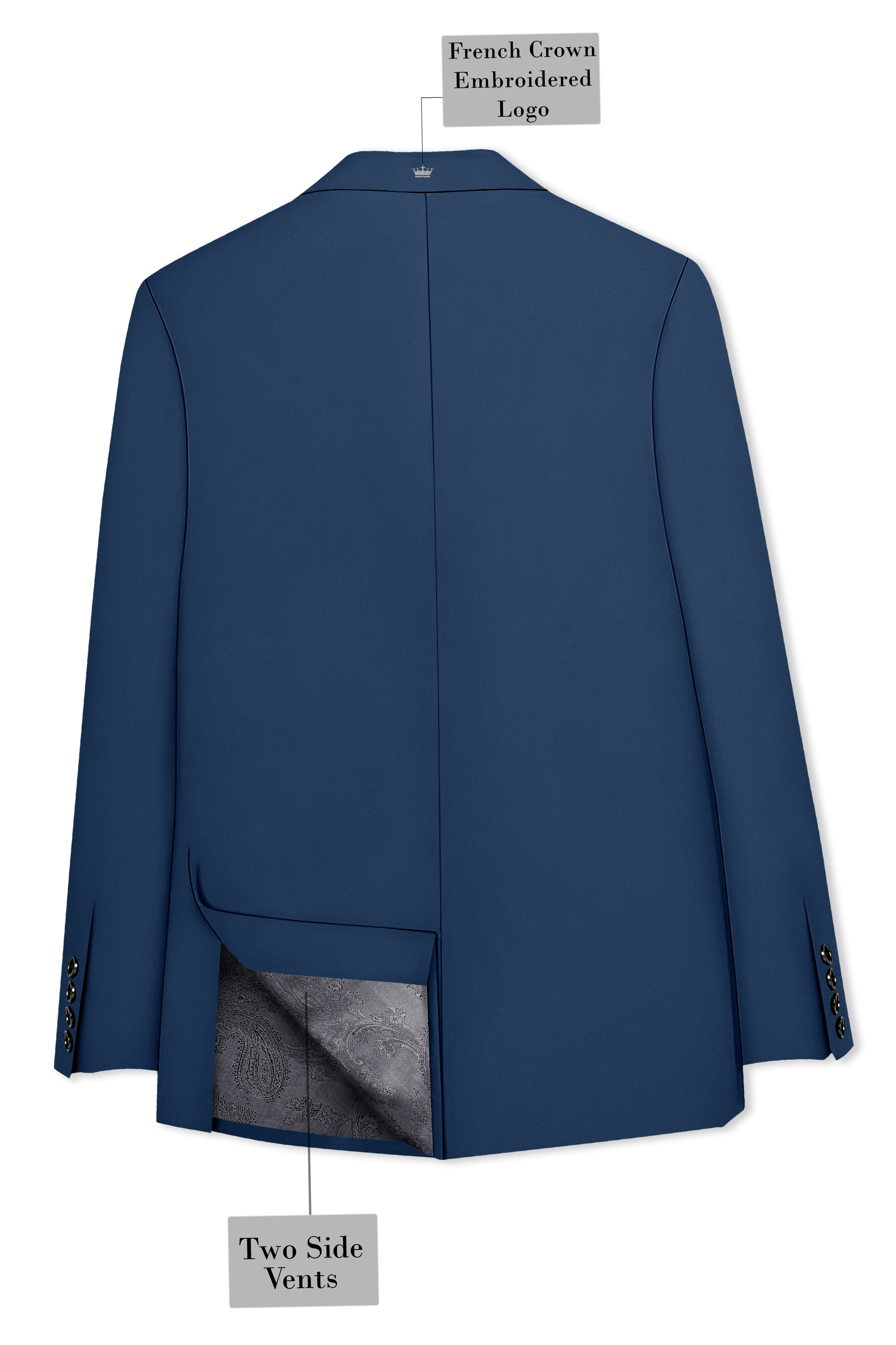 Azuron-Rhino Blue Slight Stretch Subtle Sheen Poly-Viscose Single Breasted Blazer