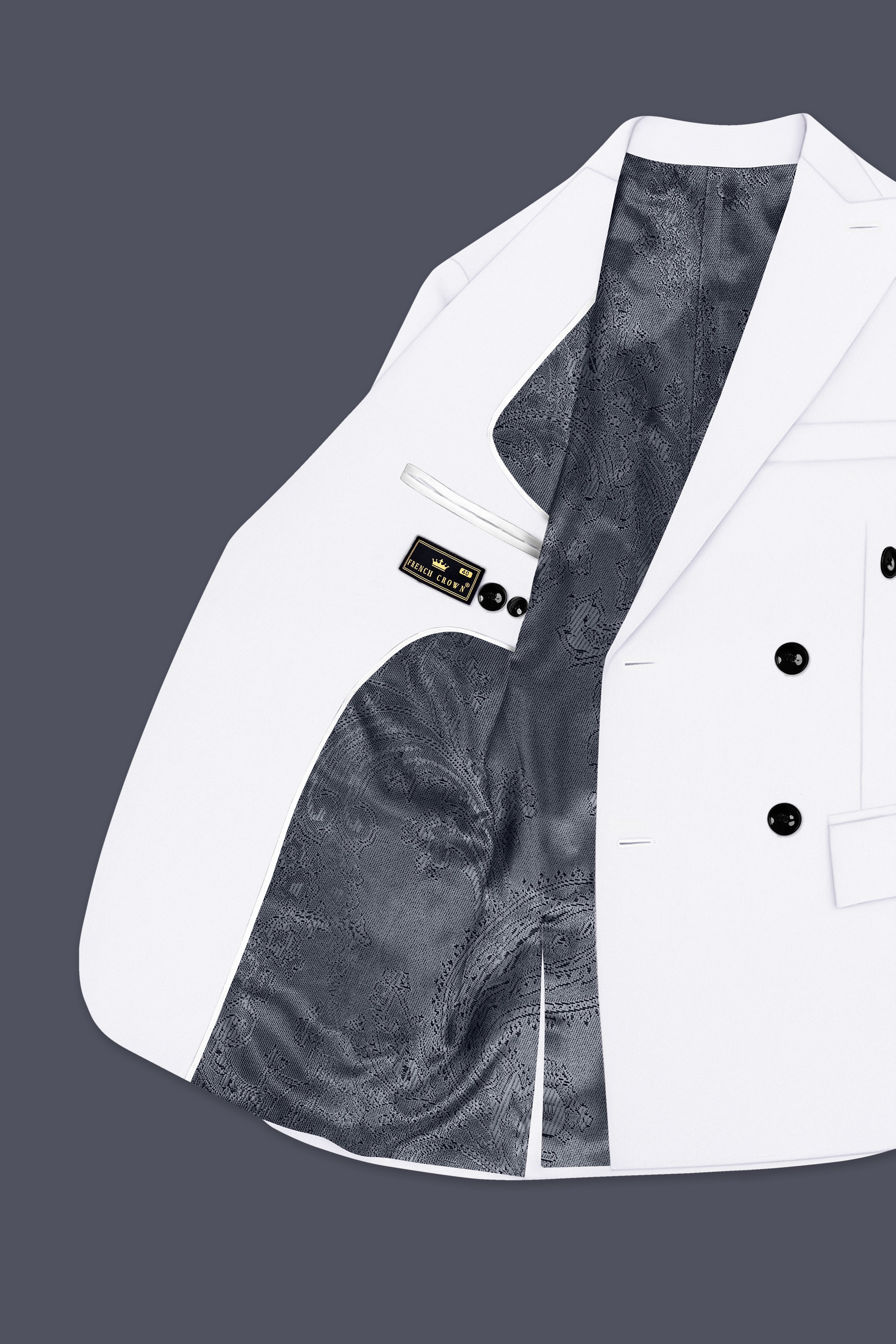 Aurello-Bright White Slight Stretch Subtle Sheen Poly-Viscose Double Breasted Blazer