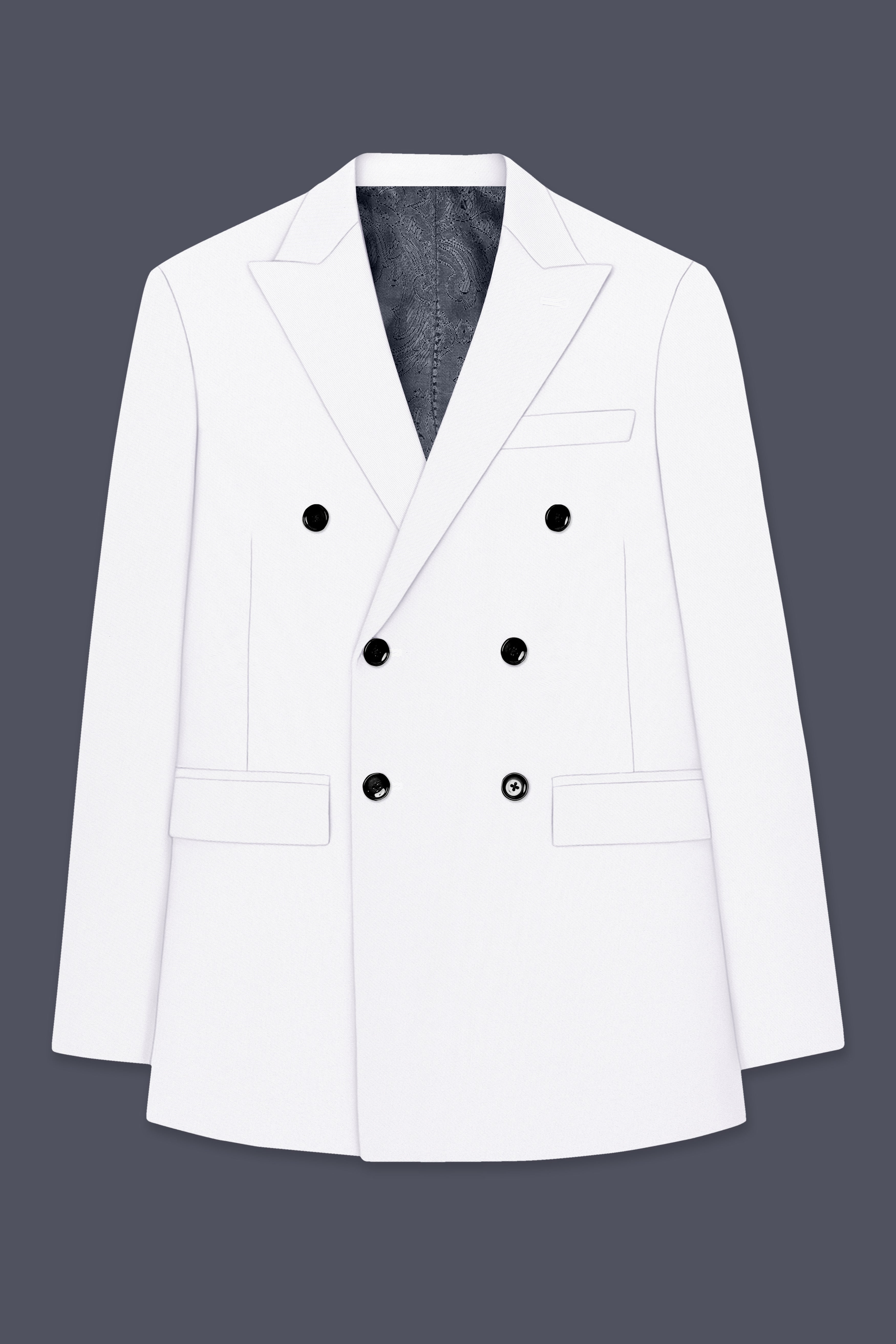 Aurello-Bright White Slight Stretch Subtle Sheen Poly-Viscose Double Breasted Blazer