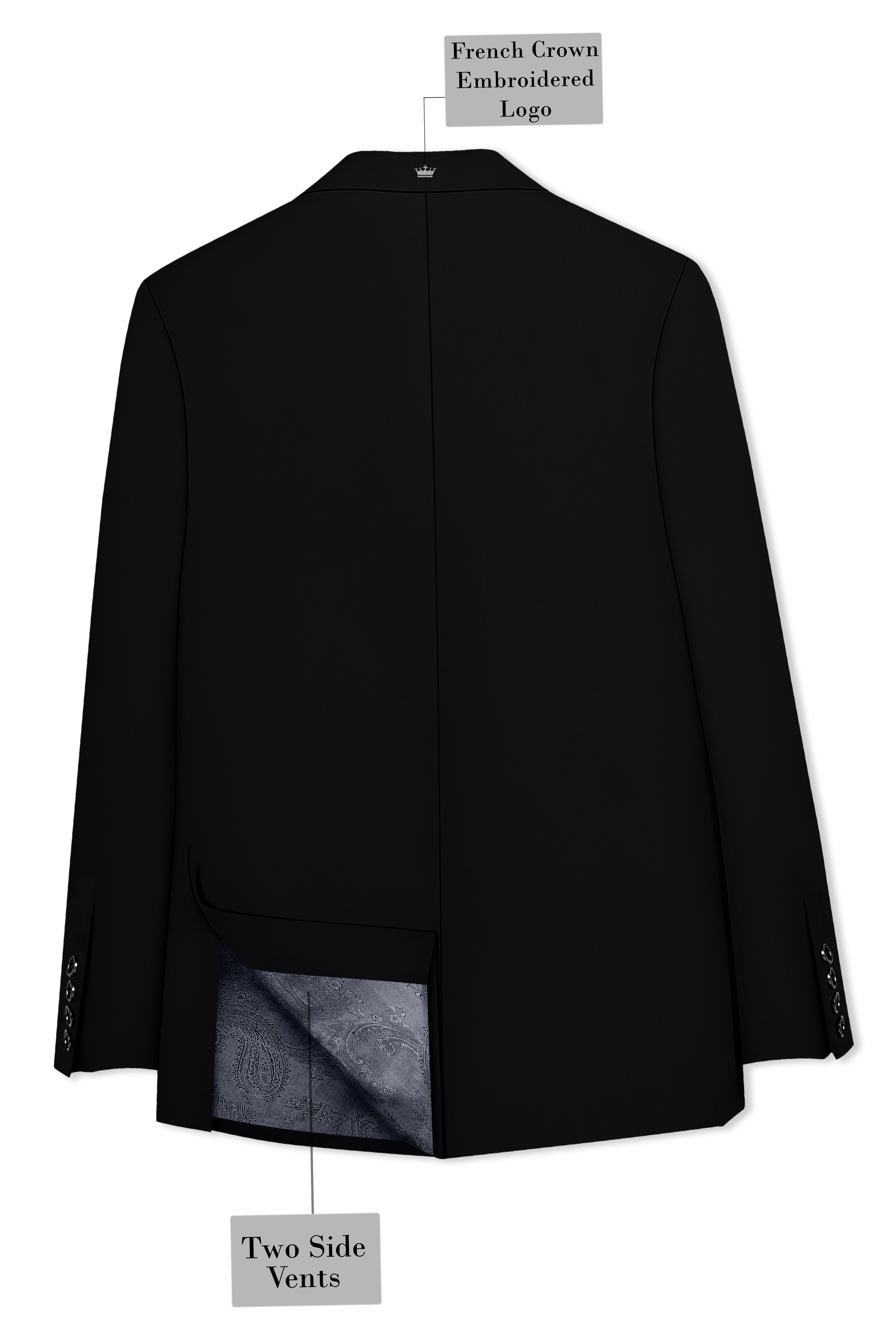 Obsidar-Jade Black Slight Stretch Subtle Sheen Poly-Viscose Double Breasted Blazer