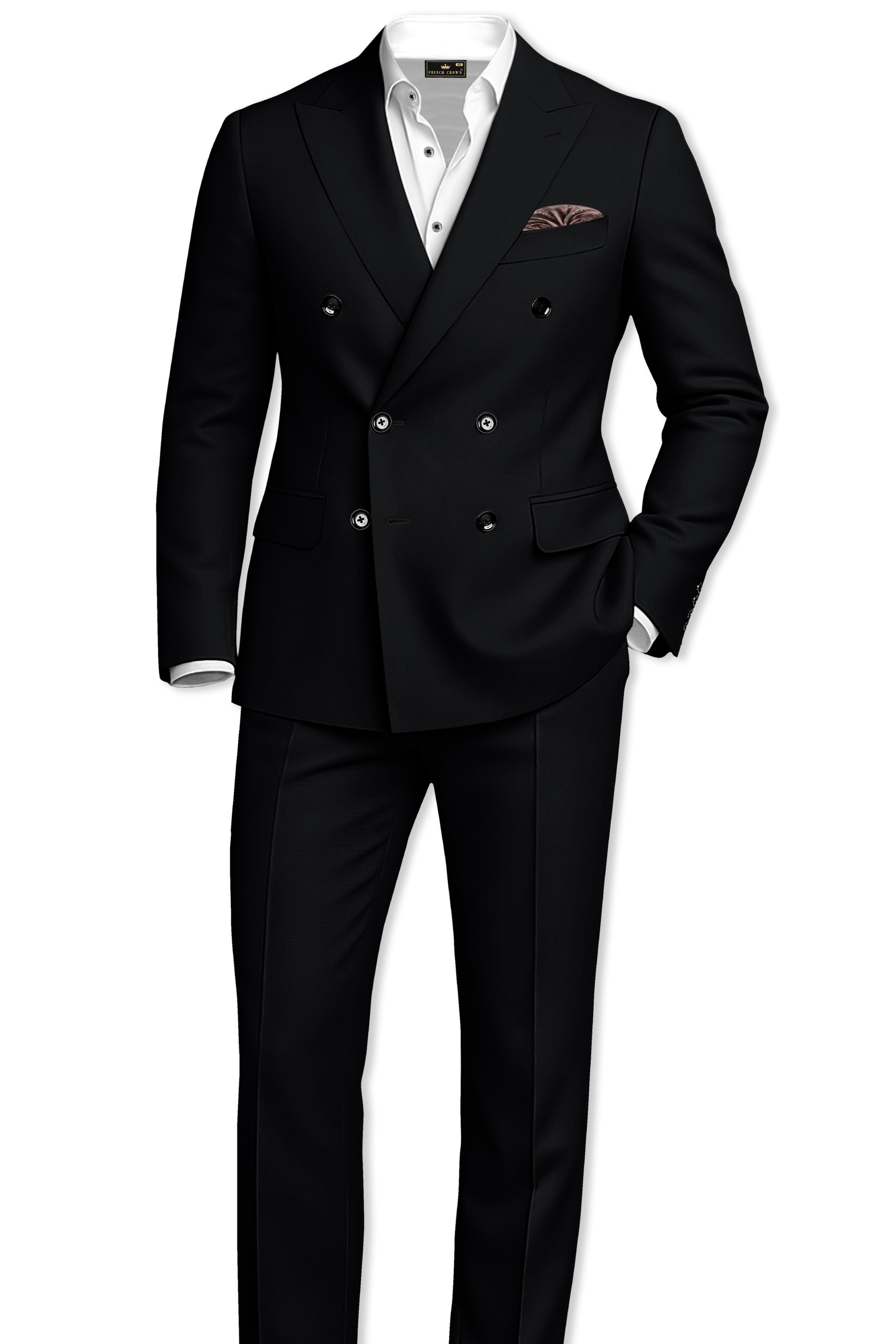 Obsidar-Jade Black Slight Stretch Subtle Sheen Poly-Viscose Double Breasted Blazer