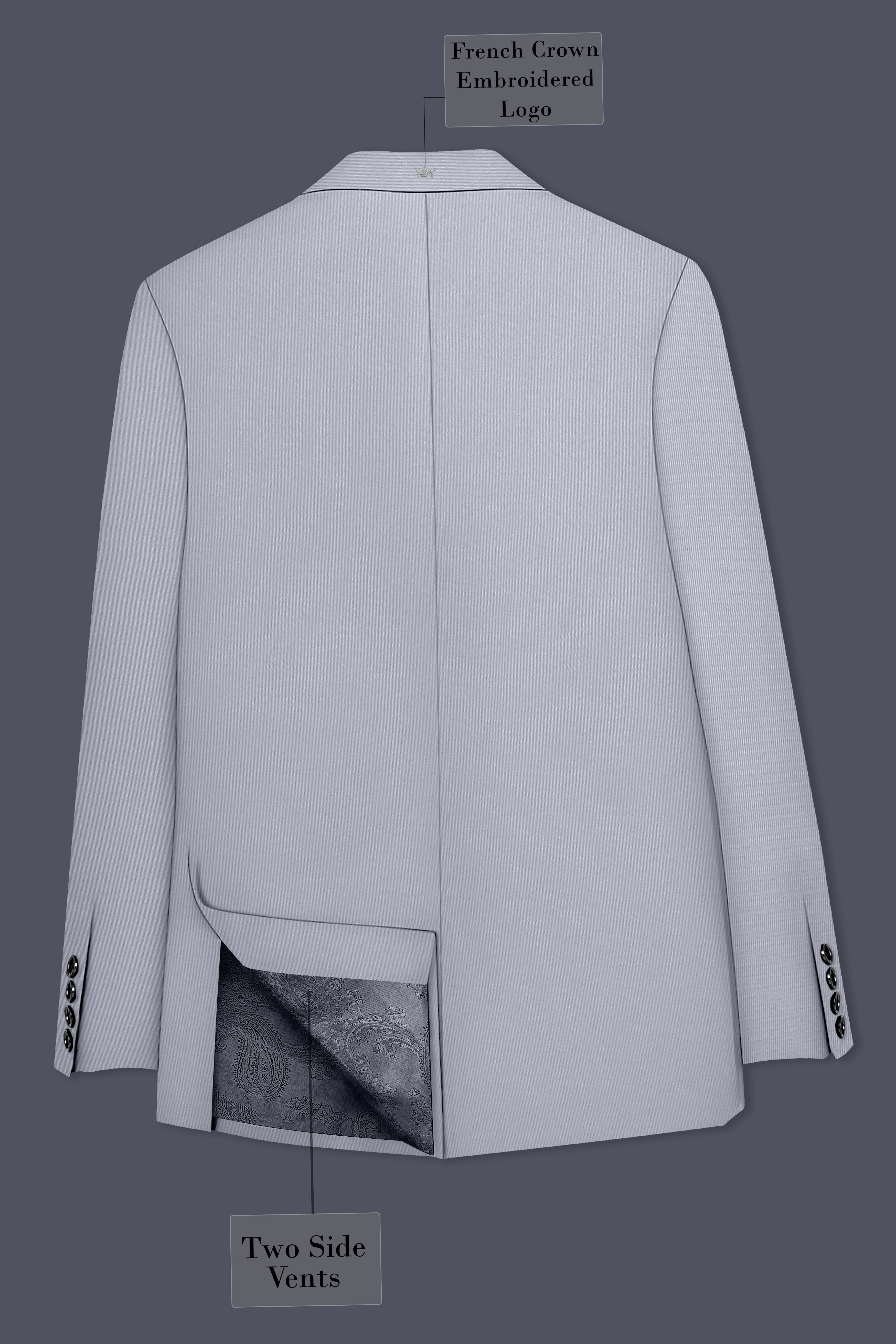 Ashvaro-Manatee Gray Slight Stretch Subtle Sheen Poly-Viscose Double Breasted Blazer