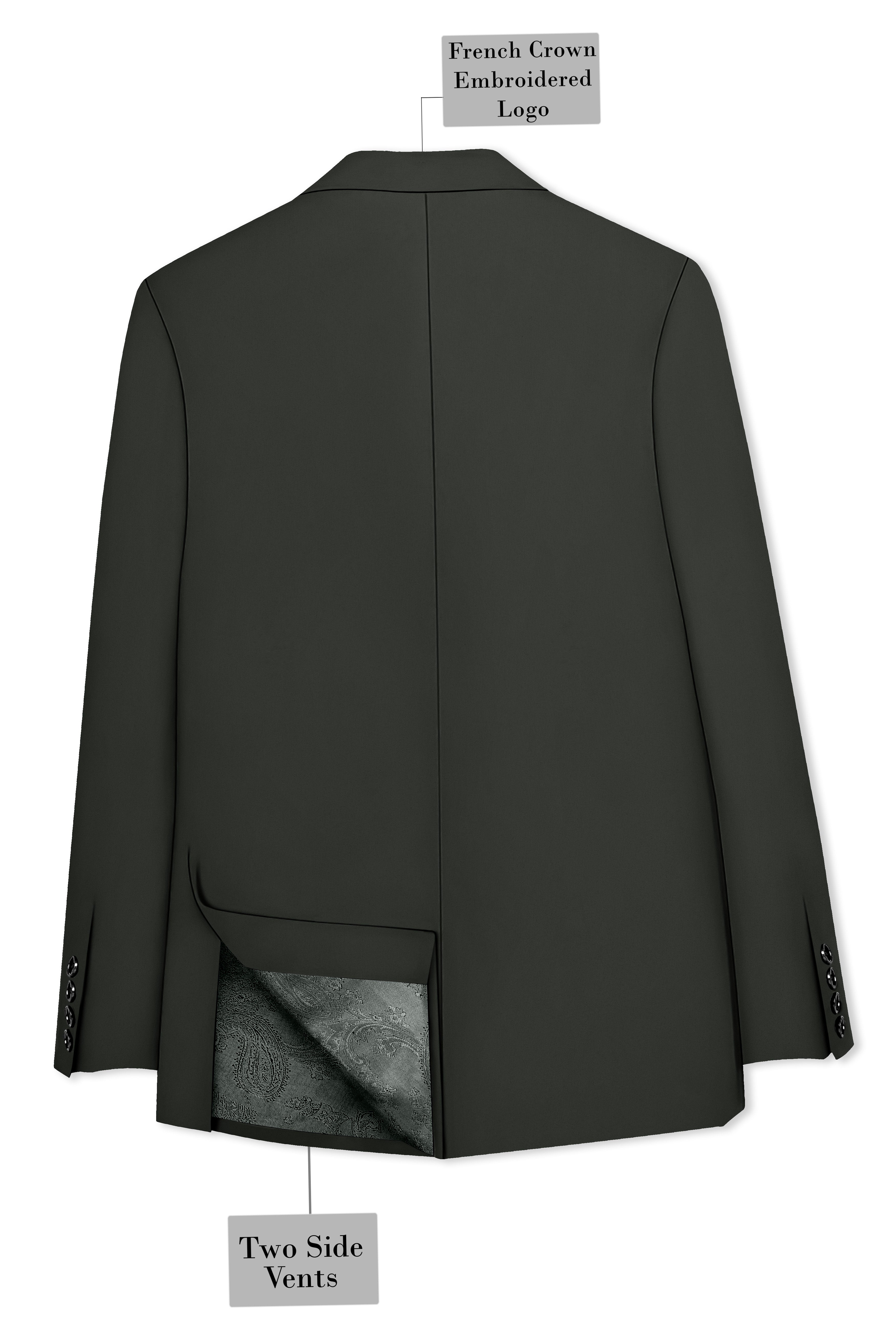 Emeron-Seaweed Green Slight Stretch Subtle Sheen Poly-Viscose Double Breasted Blazer