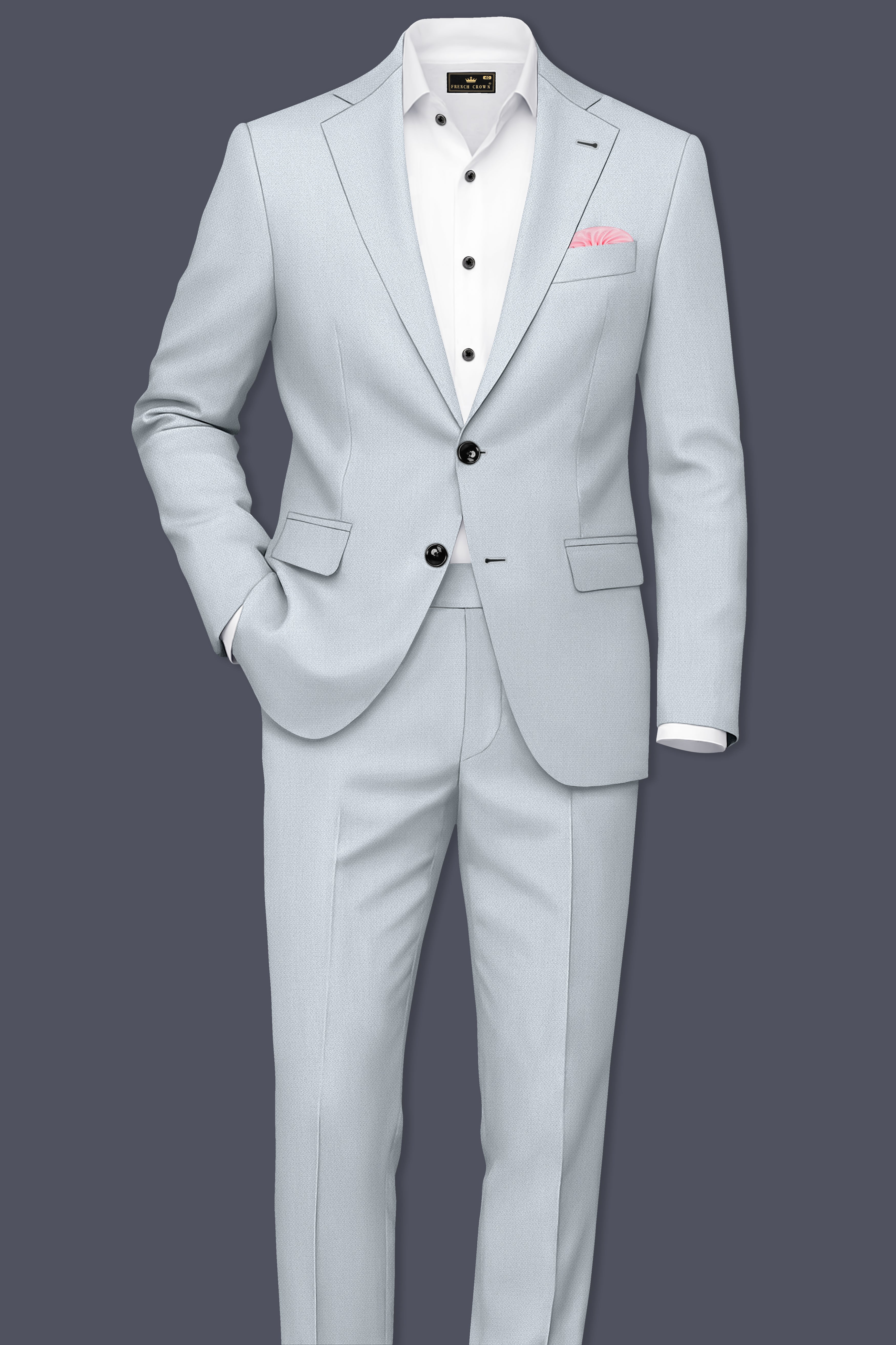 Prism-Chalice Gray Diamond Textured Wool Rich Slight Stretch Single Breasted Blazer