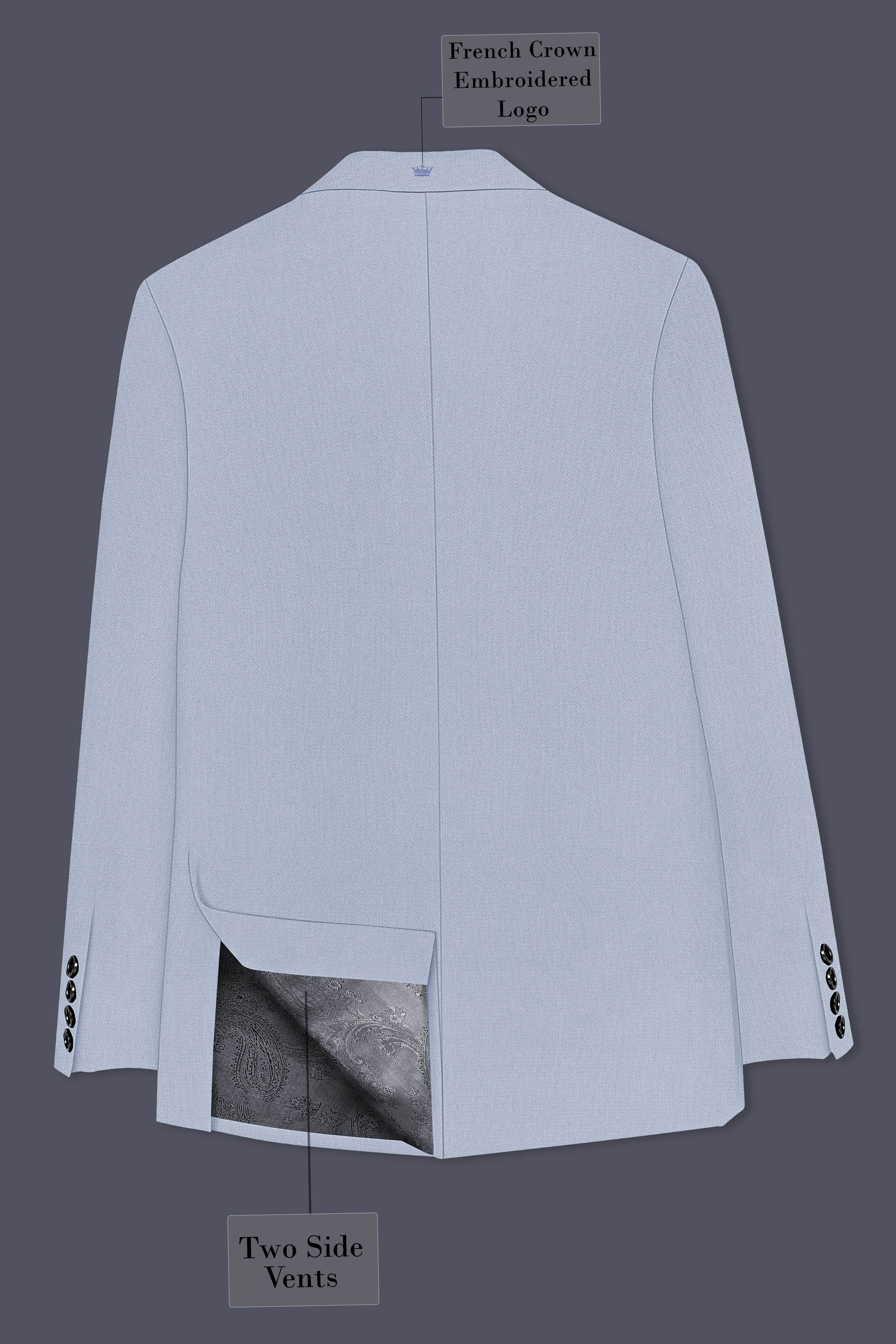 Azure-Heather Blue Diamond Textured Wool Rich Slight Stretch Single Breasted Blazer