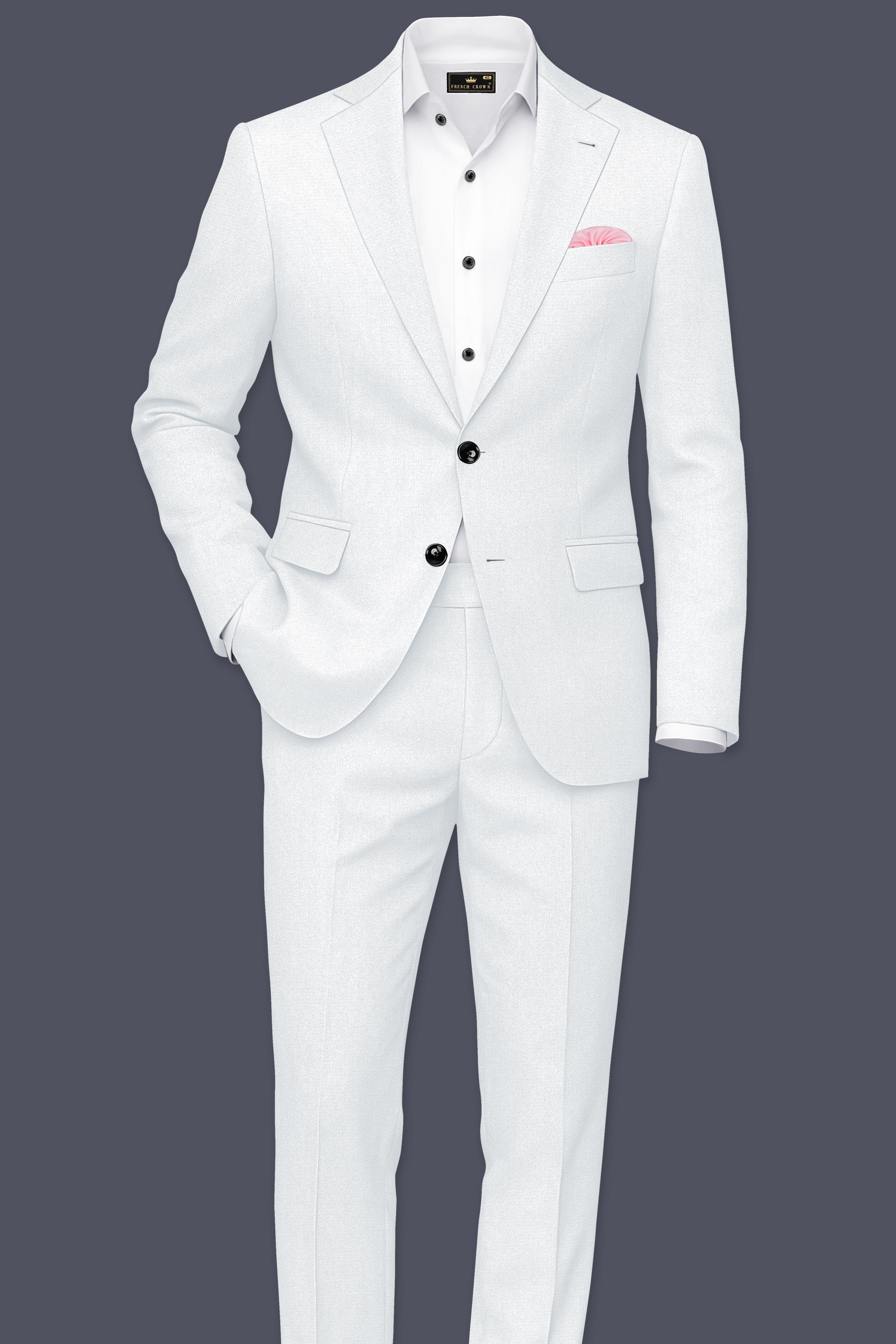 Sterling-Bright White Diamond Textured Wool Rich Slight Stretch Single Breasted Blazer
