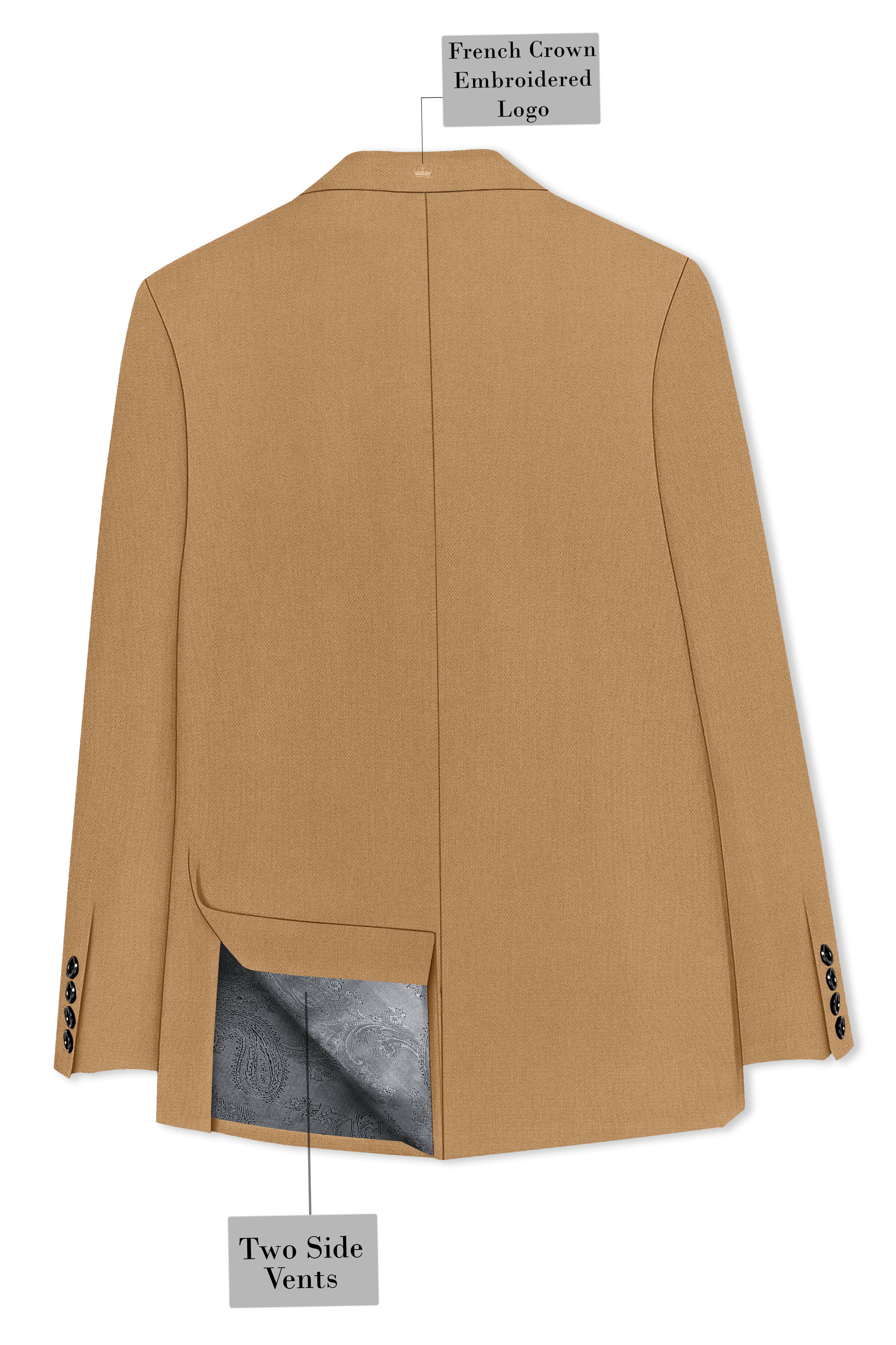 Sienna-Teak Brown Diamond Textured Wool Rich Slight Stretch Single Breasted Blazer