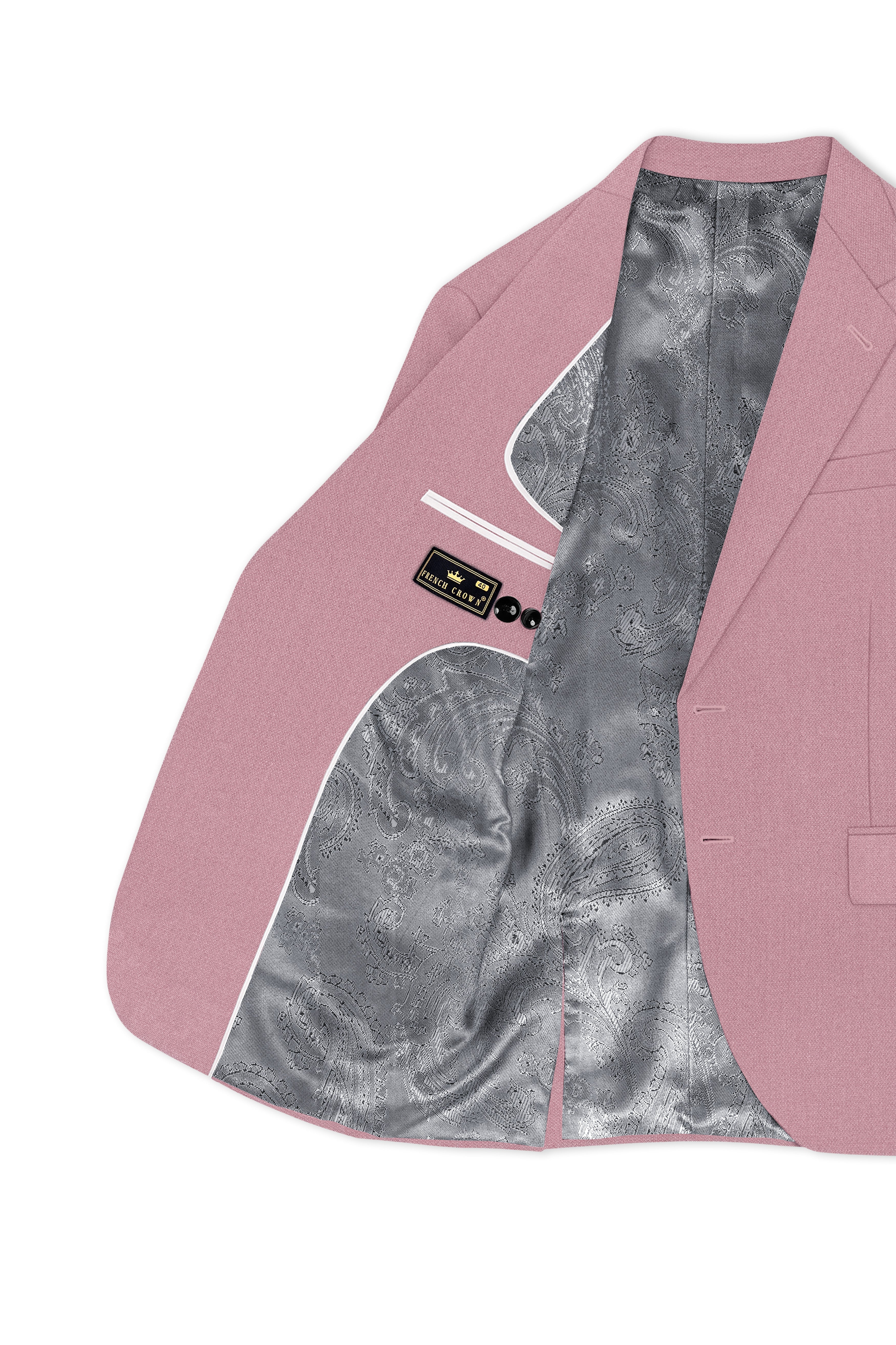 Aurore-Brandy Rose Pink Diamond Textured Wool Rich Slight Stretch Single Breasted Blazer