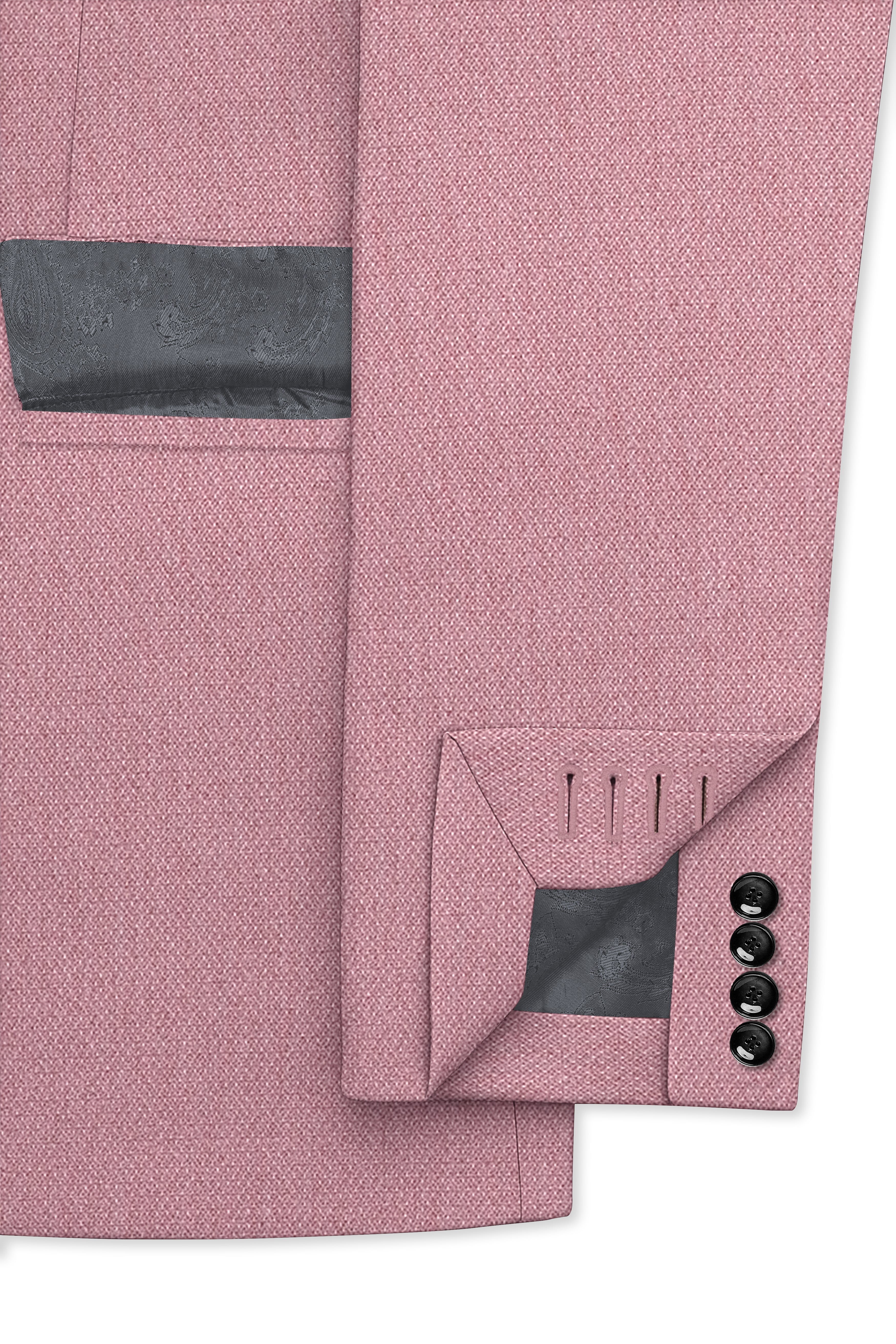 Aurore-Brandy Rose Pink Diamond Textured Wool Rich Slight Stretch Single Breasted Blazer