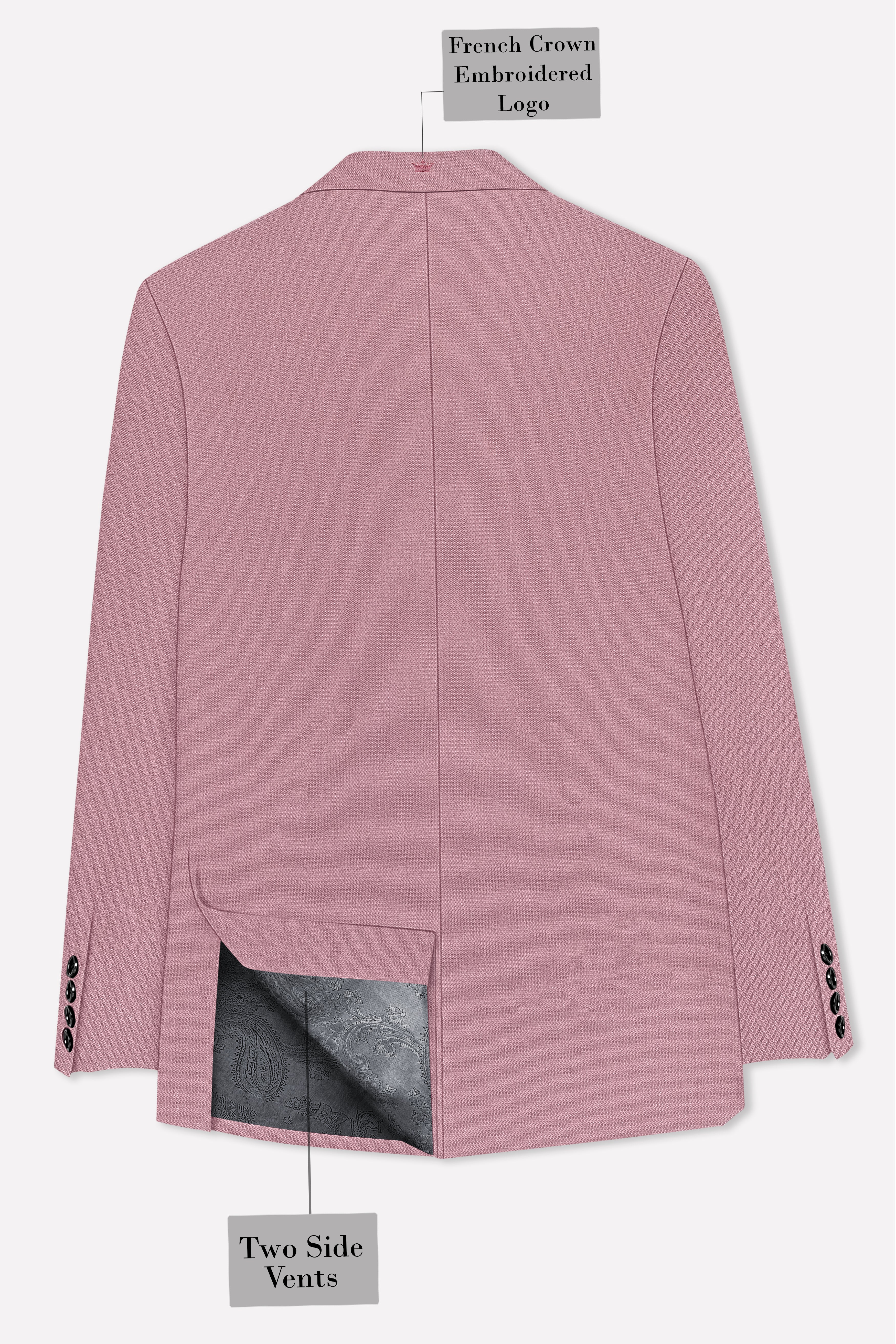 Aurore-Brandy Rose Pink Diamond Textured Wool Rich Slight Stretch Single Breasted Blazer