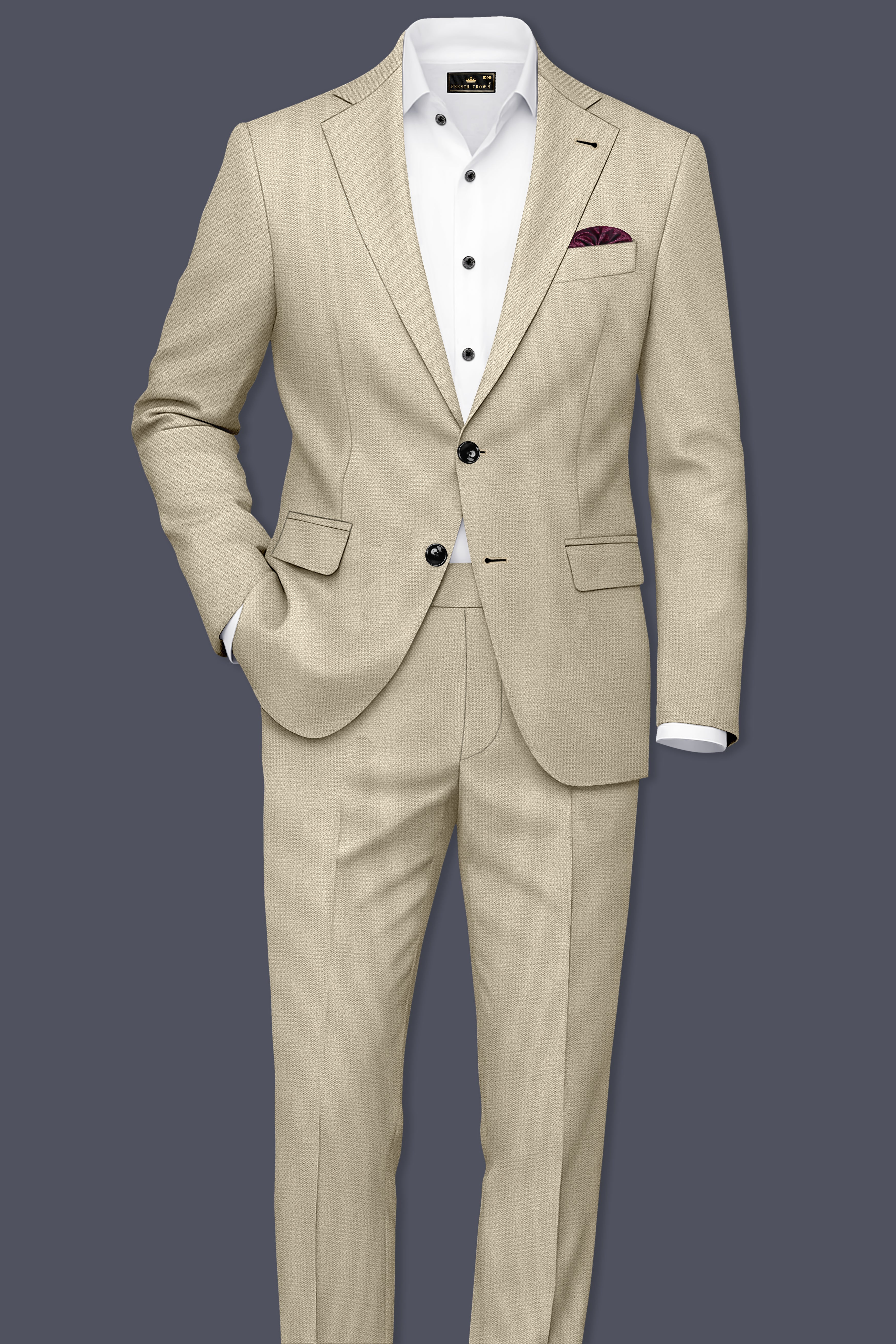 Vellum-Rodeo Cream Diamond Textured Wool Rich Slight Stretch Single Breasted Blazer