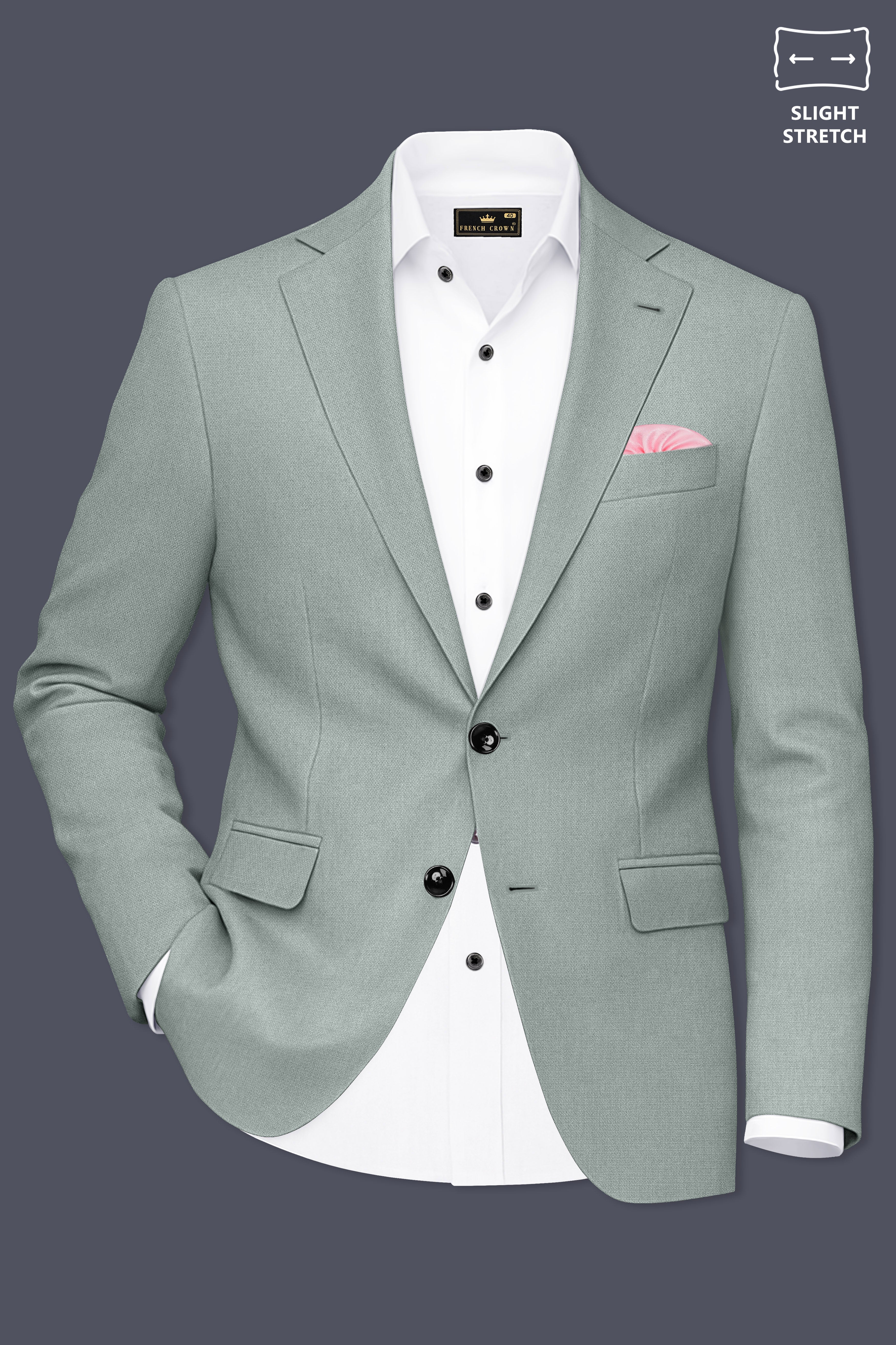 Sylvan-Cascade Green Diamond Textured Wool Rich Slight Stretch Single Breasted Blazer