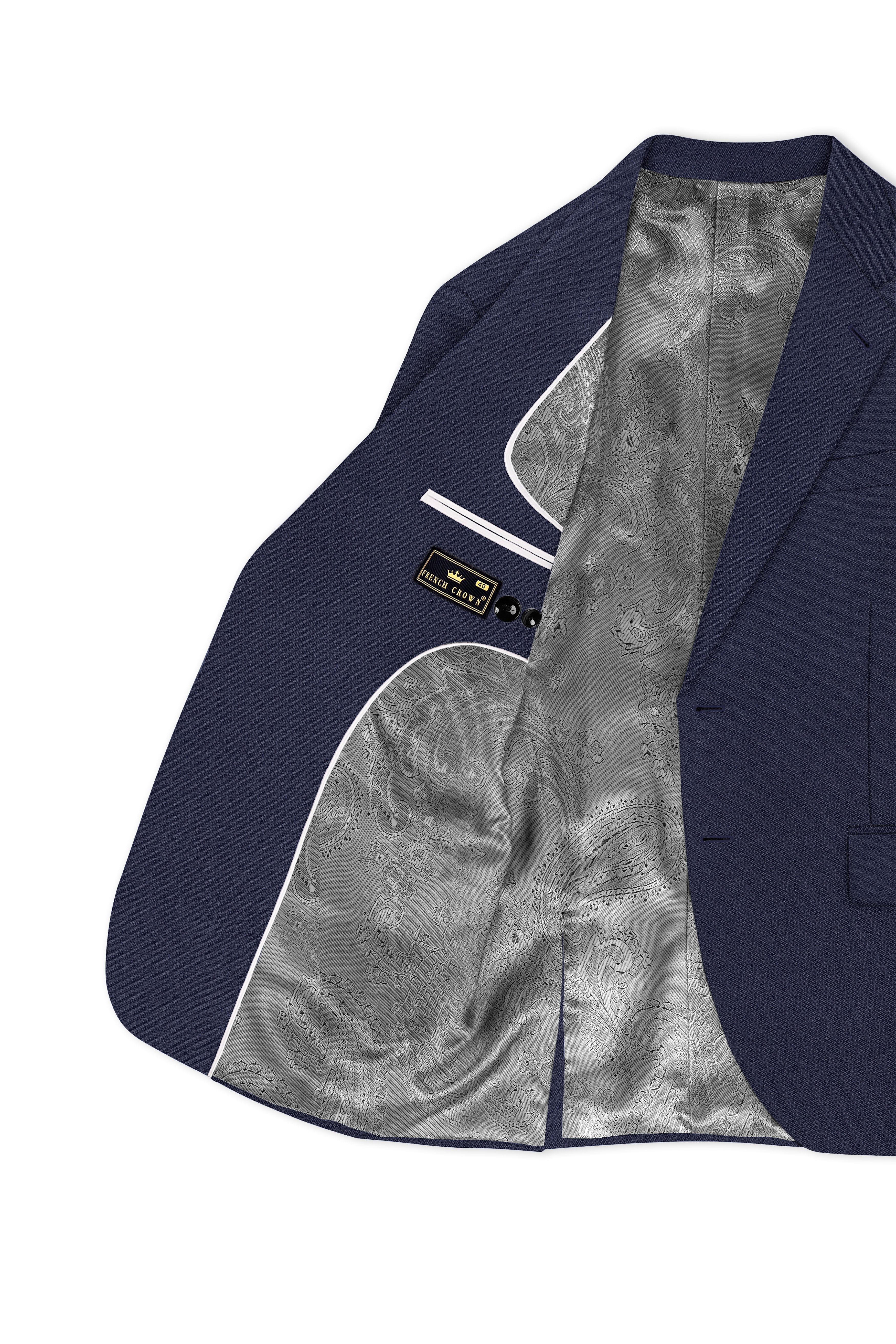 Noctis-Cinder Blue Diamond Textured Wool Rich Slight Stretch Single Breasted Blazer
