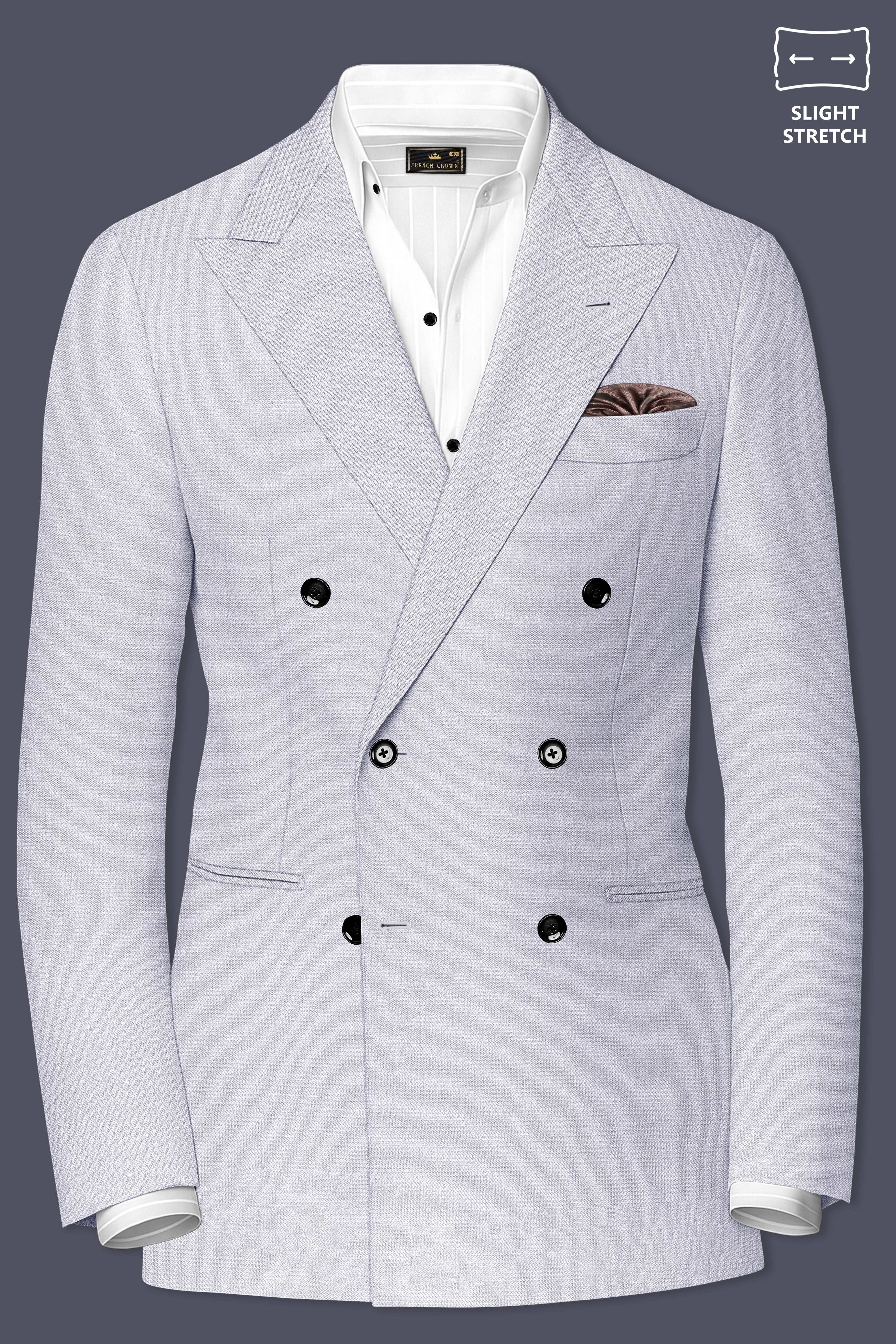 Prism-Chalice Gray Diamond Textured Wool Rich Slight Stretch Double Breasted Blazer