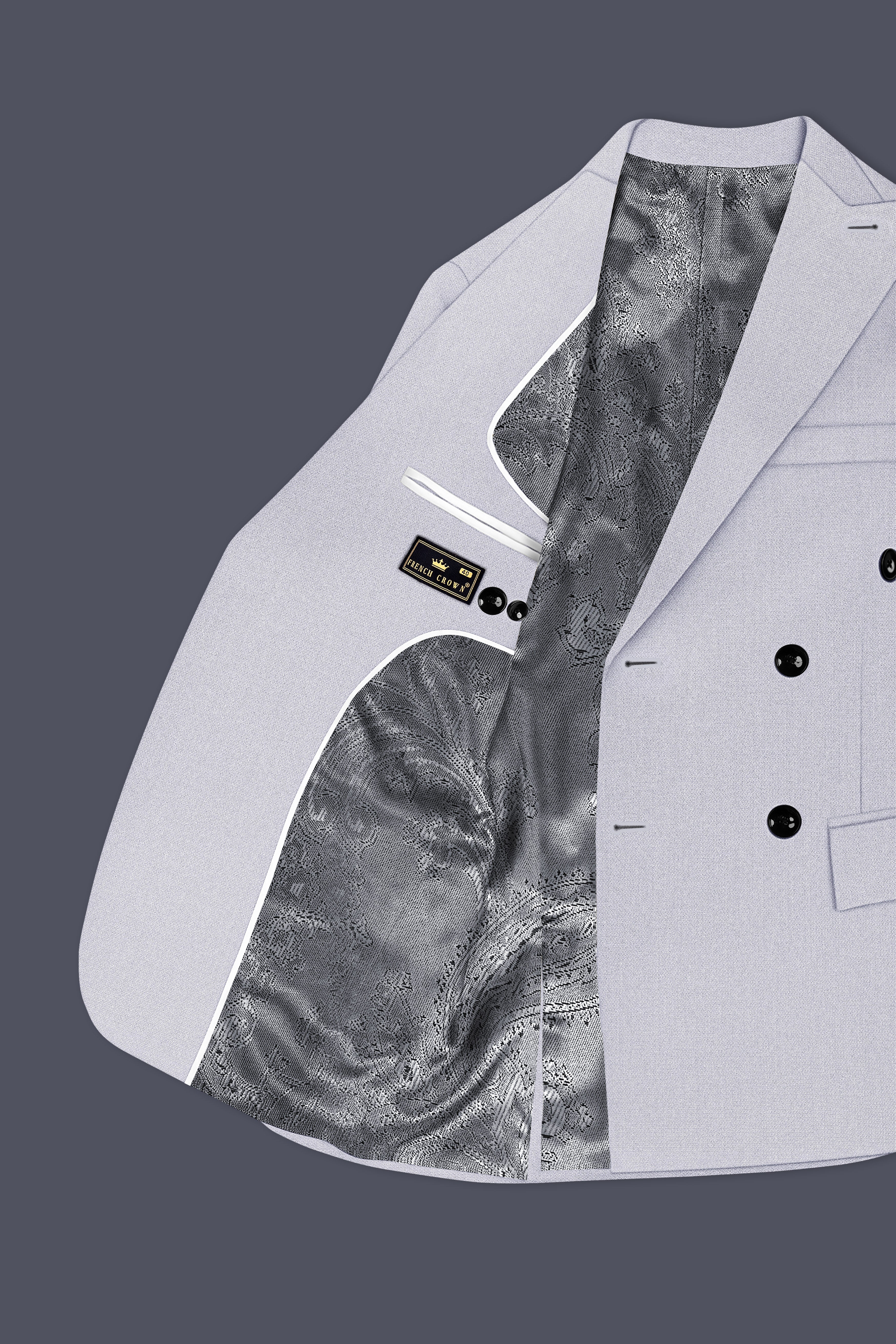 Prism-Chalice Gray Diamond Textured Wool Rich Slight Stretch Double Breasted Blazer