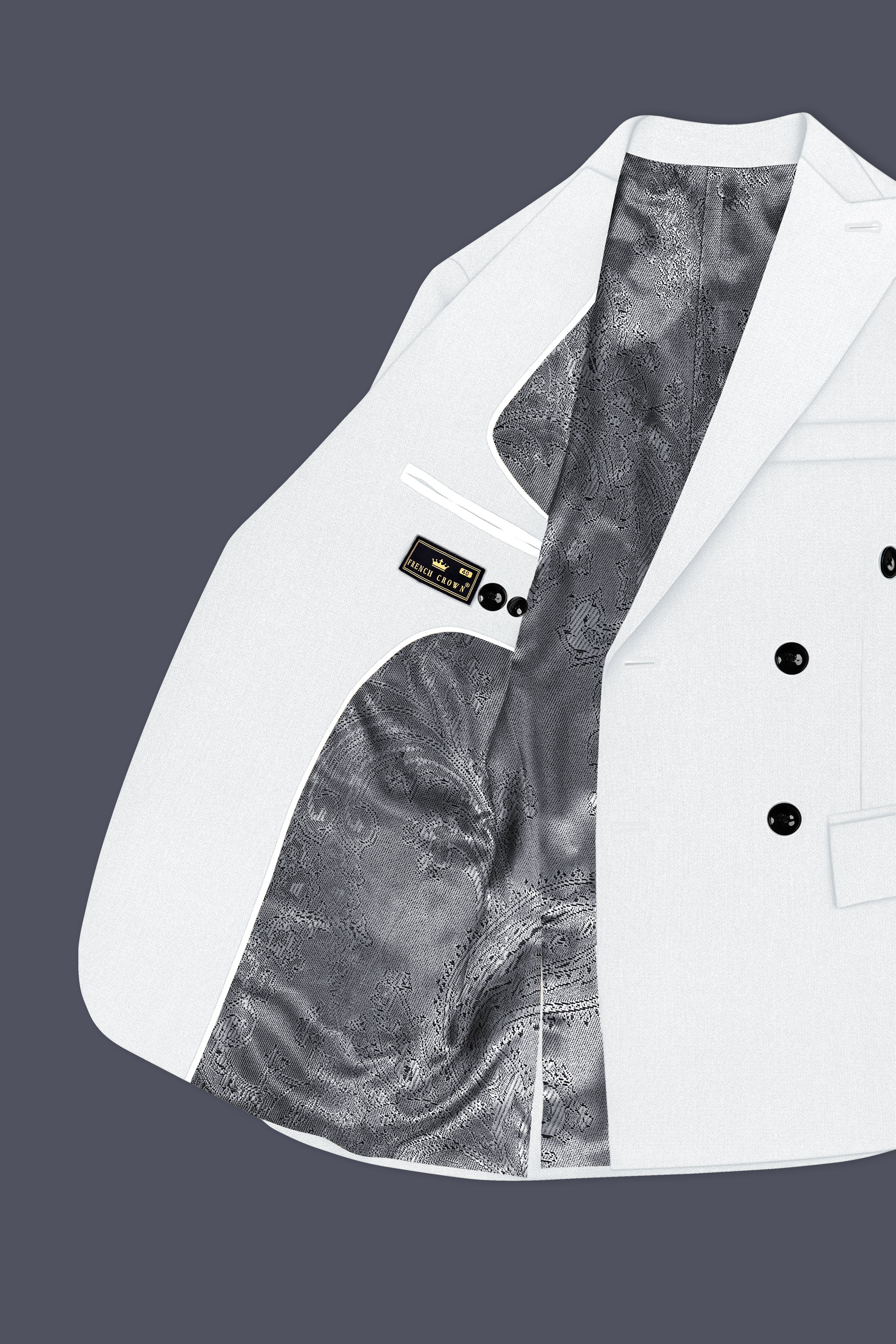 Sterling-Bright White Diamond Textured Wool Rich Slight Stretch Double Breasted Blazer