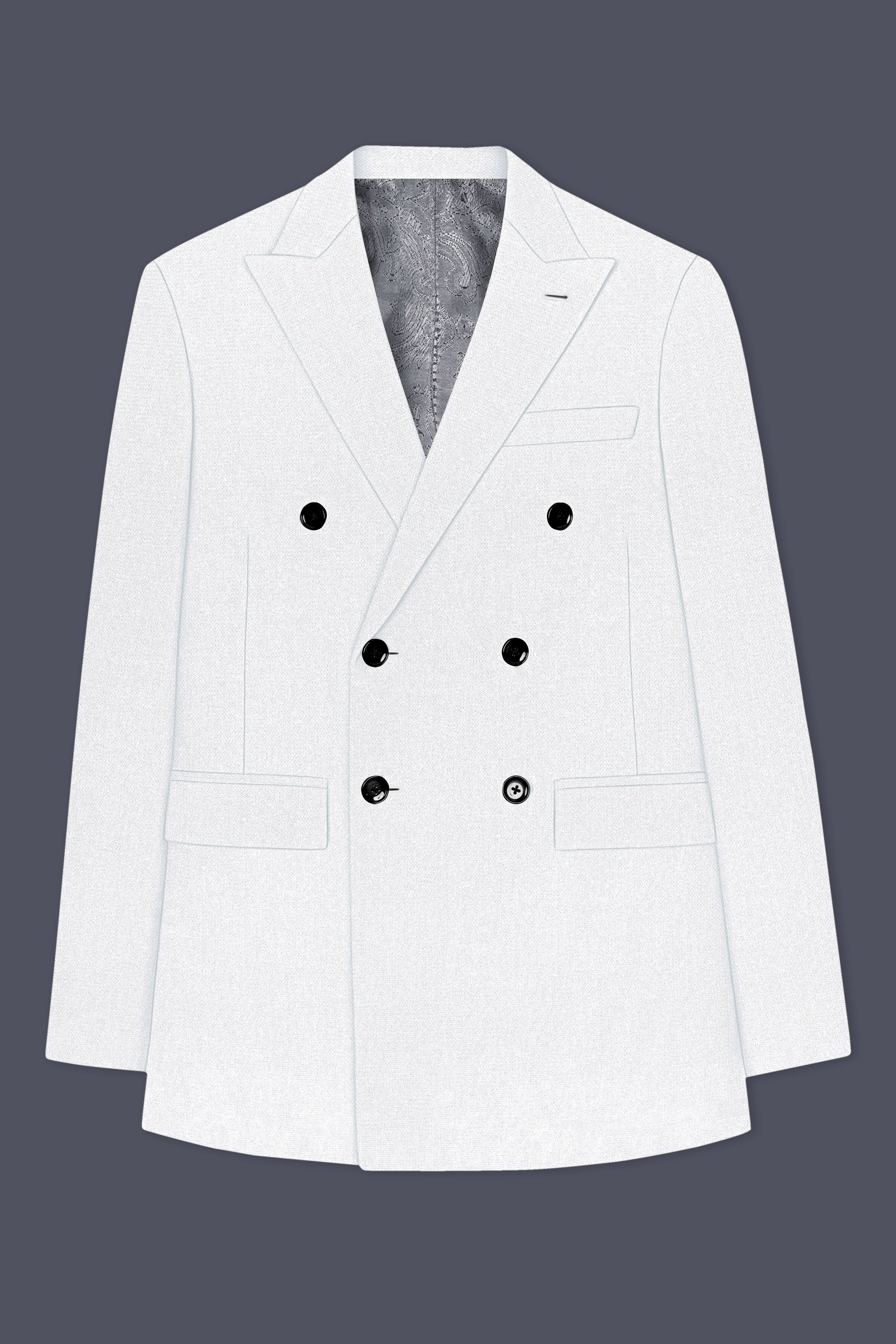 Sterling-Bright White Diamond Textured Wool Rich Slight Stretch Double Breasted Blazer