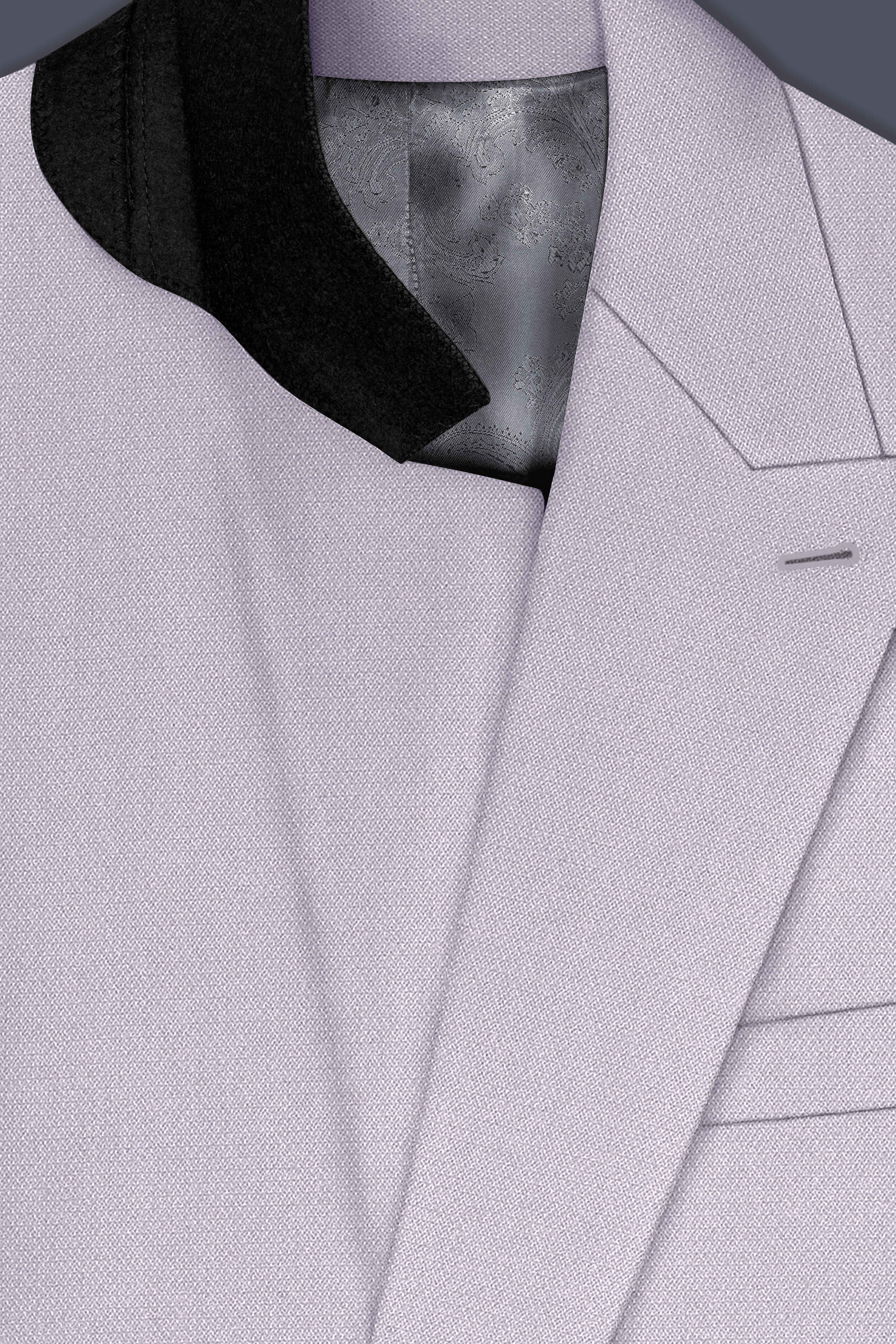Mist-Spun Pearl Gray Diamond Textured Wool Rich Slight Stretch Double Breasted Blazer