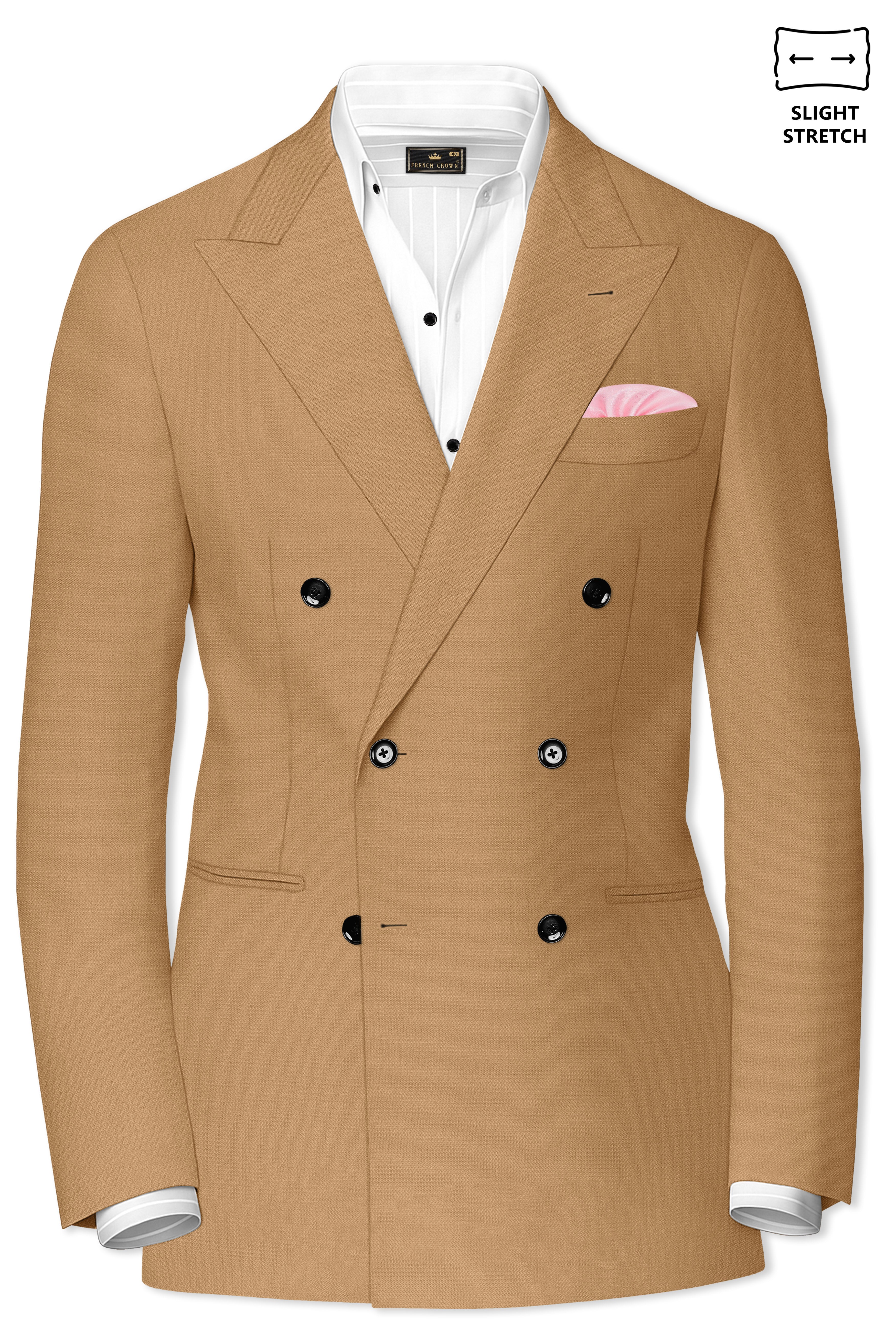 Sienna-Teak Brown Diamond Textured Wool Rich Slight Stretch Double Breasted Blazer
