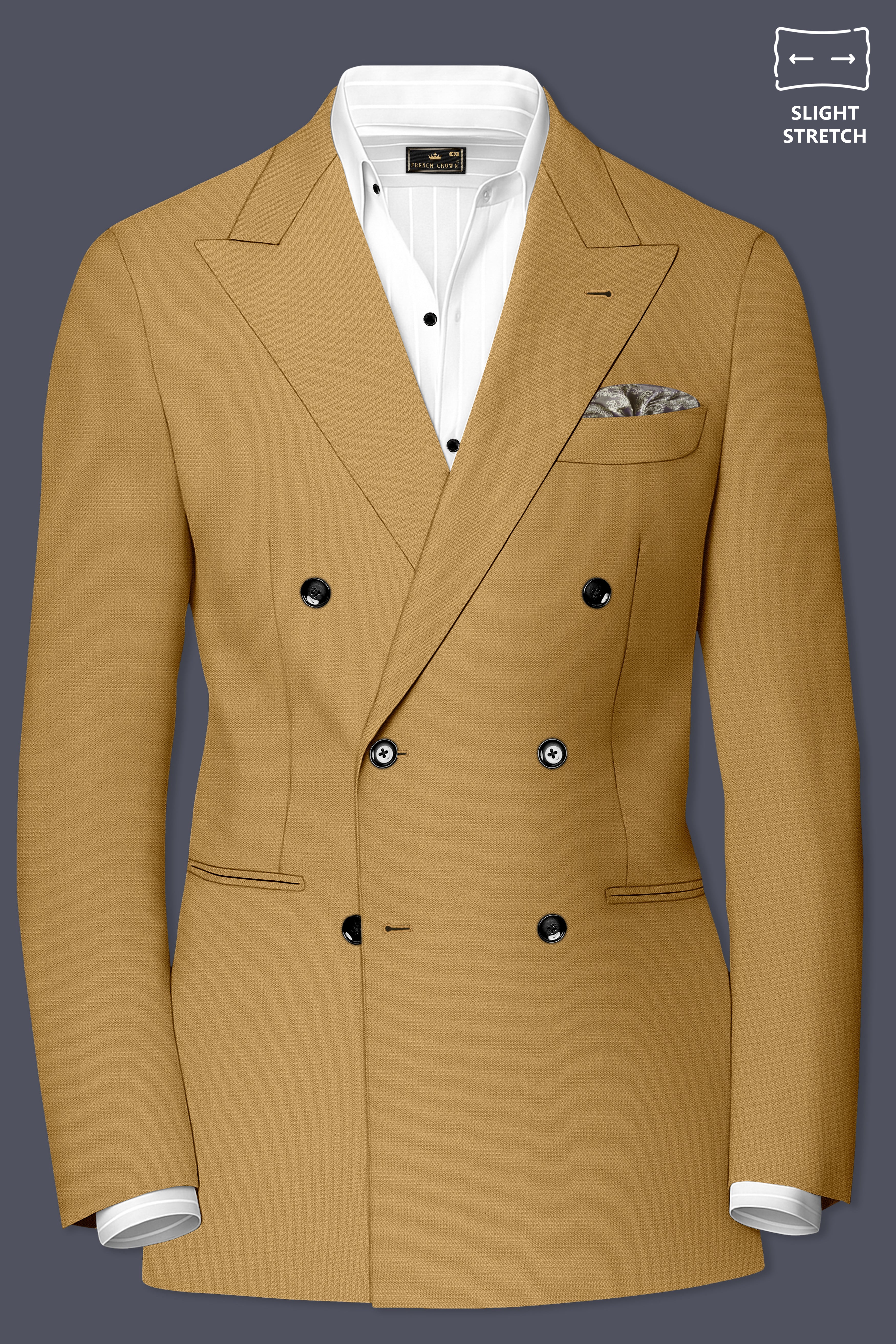 Sienna-Teak Brown Diamond Textured Wool Rich Slight Stretch Double Breasted Blazer