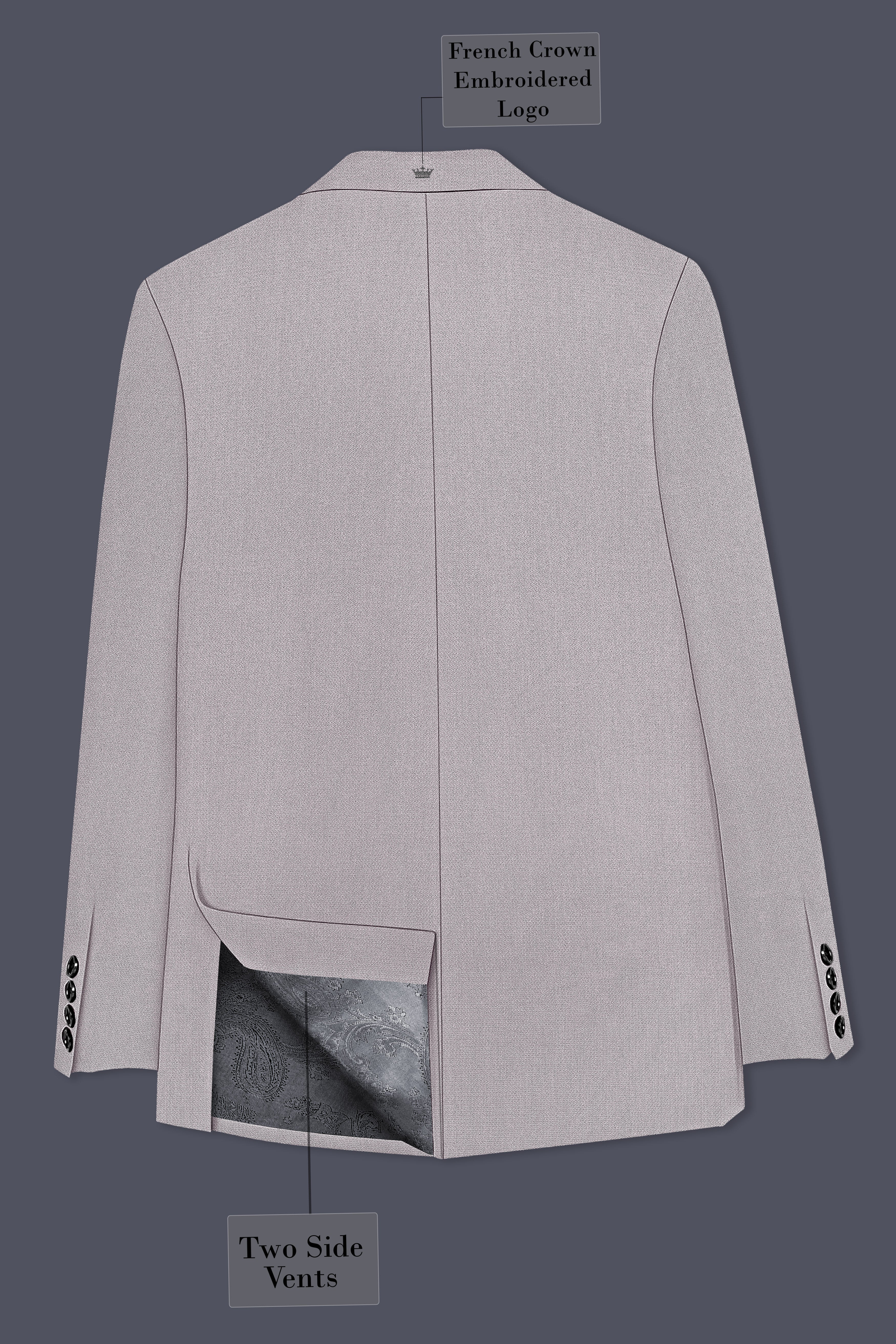 Regent-Noble Gray Diamond Textured Wool Rich Slight Stretch Double Breasted Blazer
