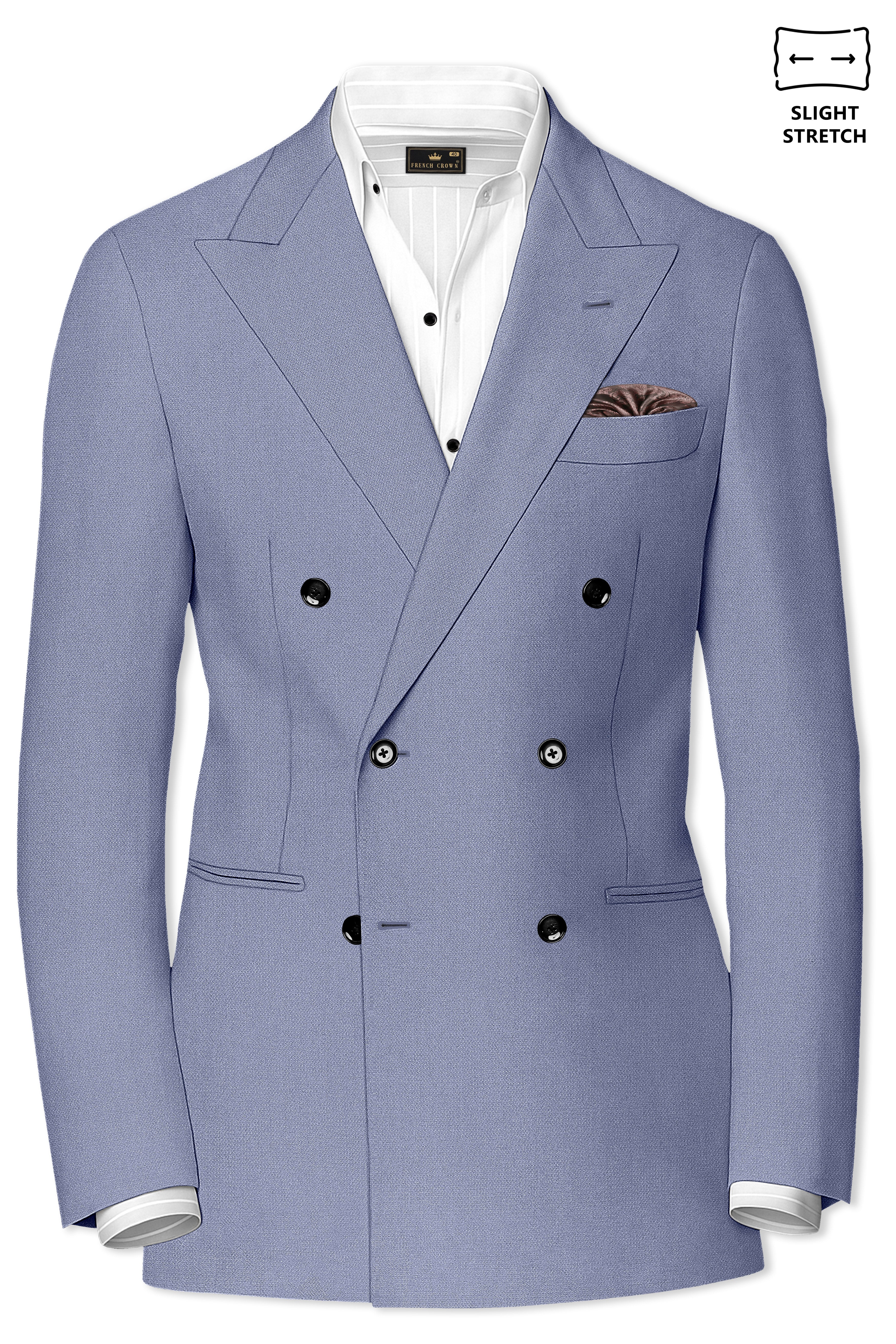 Harbor-Waterloo Blue Diamond Textured Wool Rich Slight Stretch Double Breasted Blazer