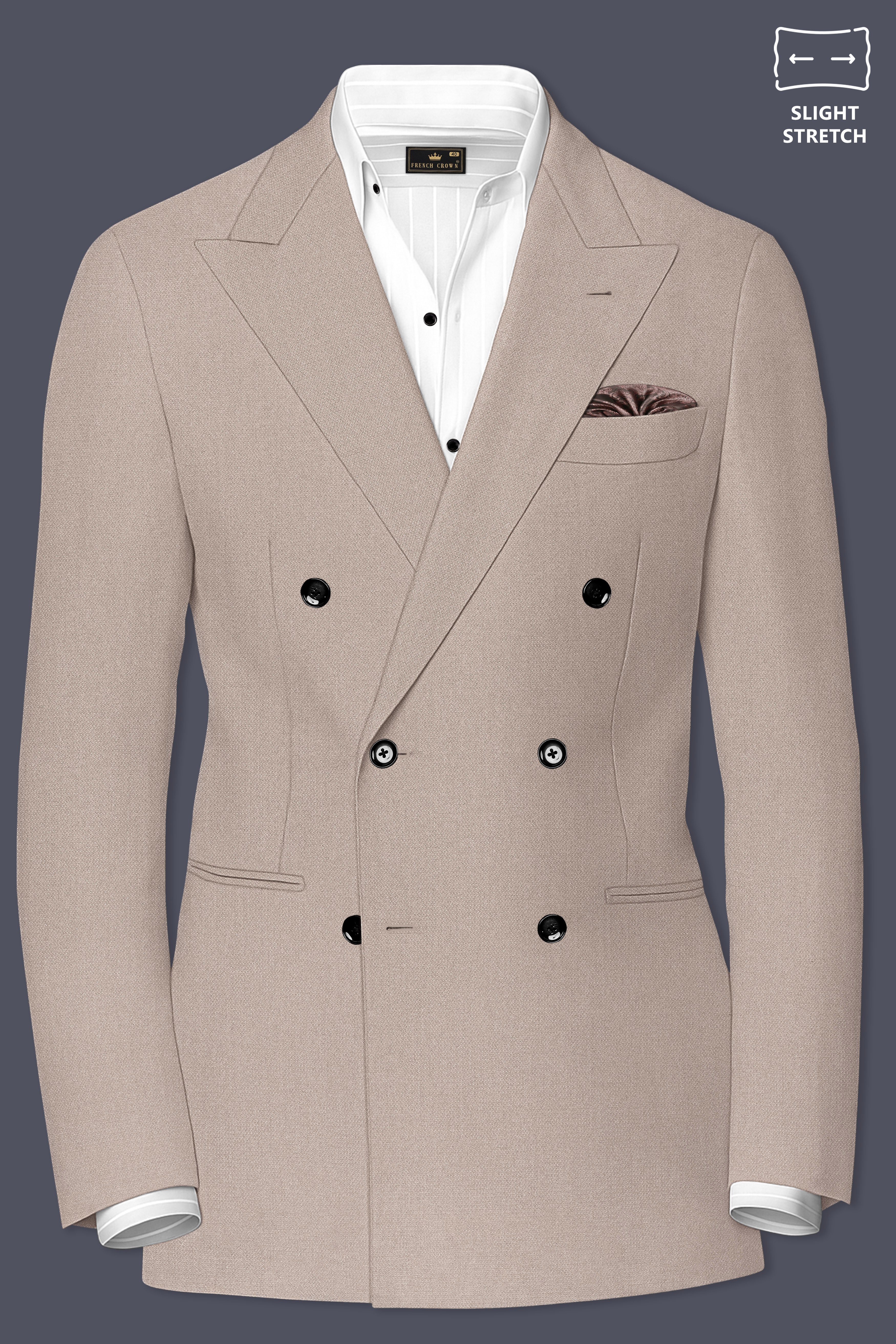Vellum-Rodeo Cream Diamond Textured Wool Rich Slight Stretch Double Breasted Blazer