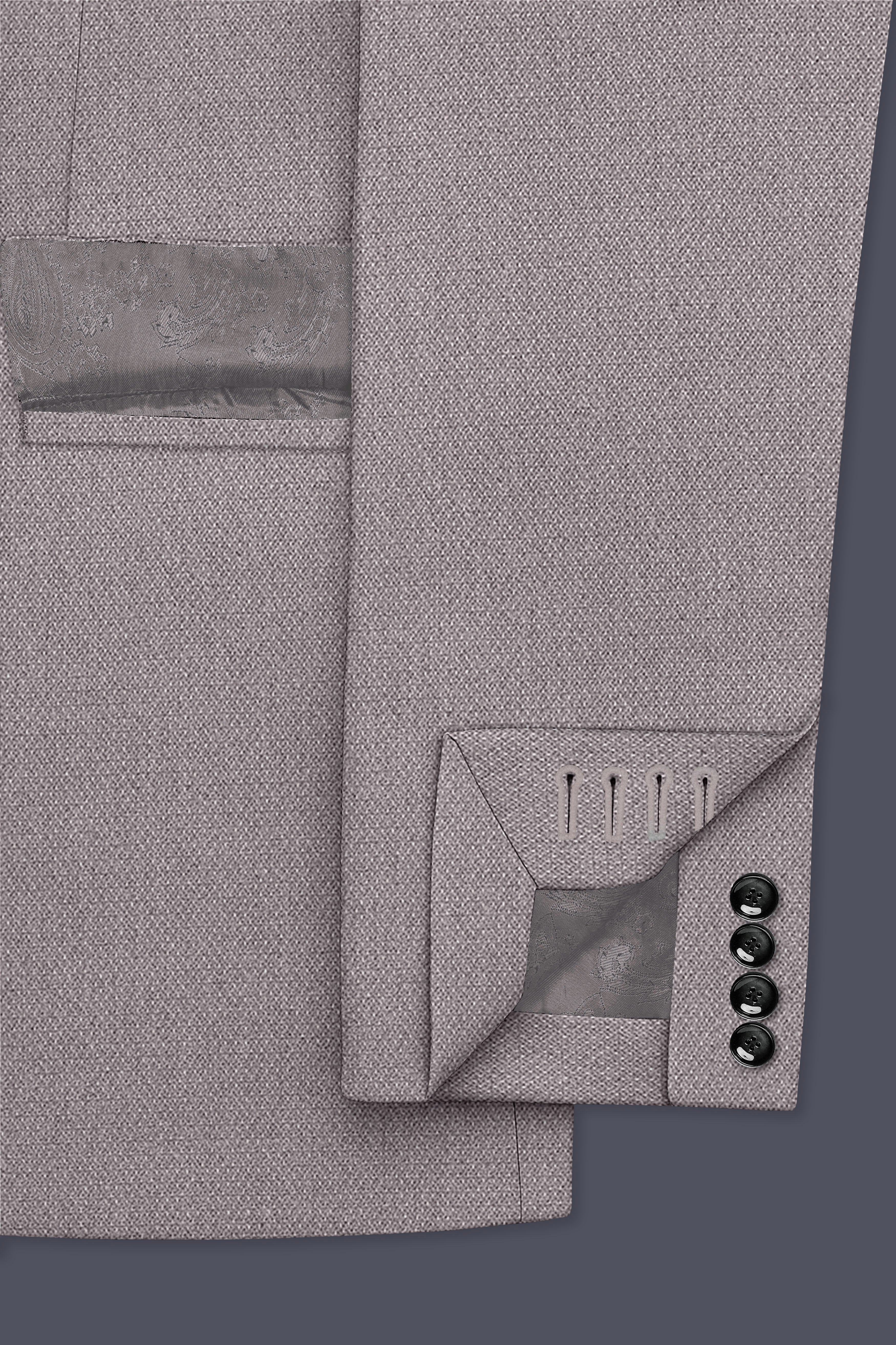 Helix-Fossil Gray Diamond Textured Wool Rich Slight Stretch Double Breasted Blazer