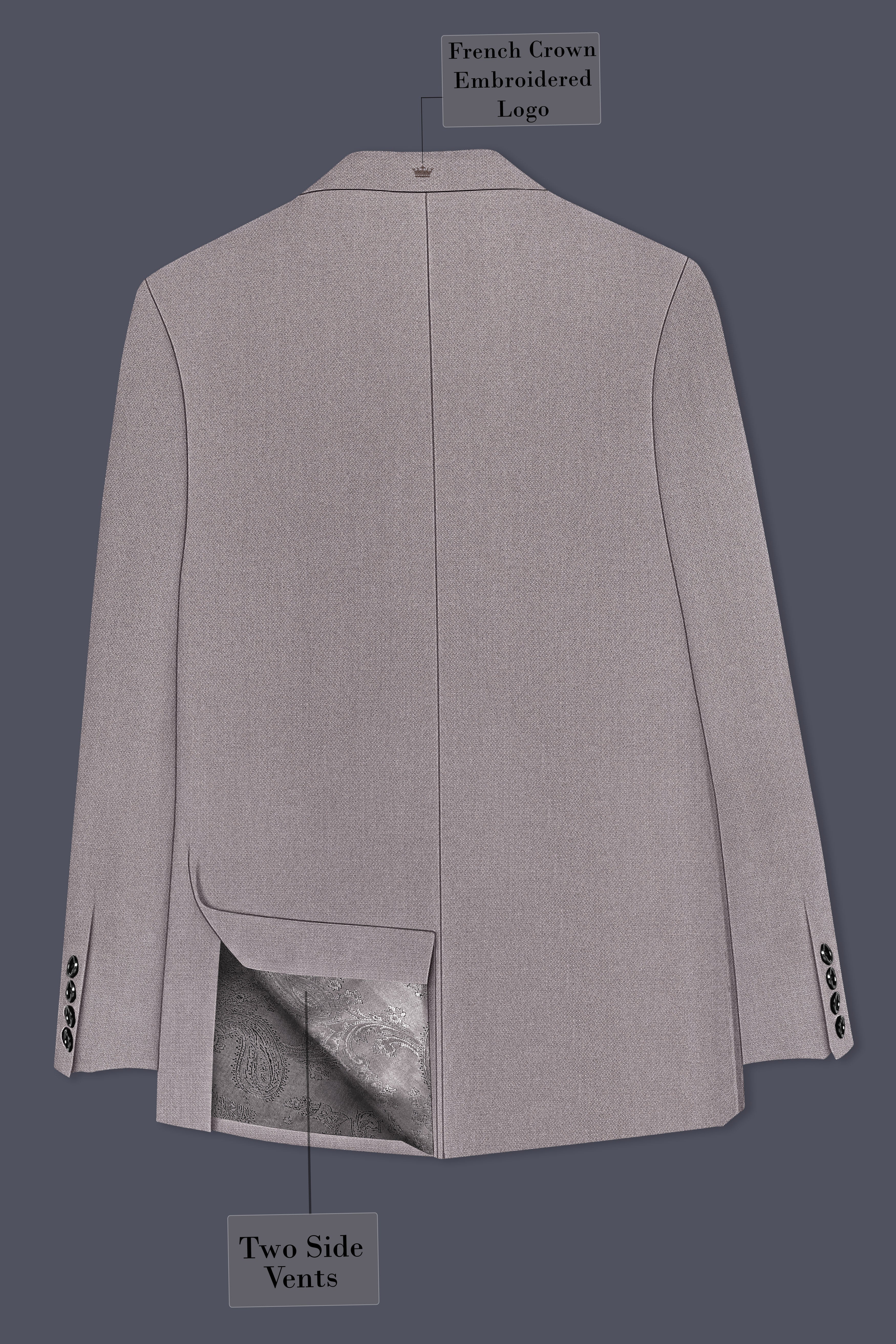 Helix-Fossil Gray Diamond Textured Wool Rich Slight Stretch Double Breasted Blazer