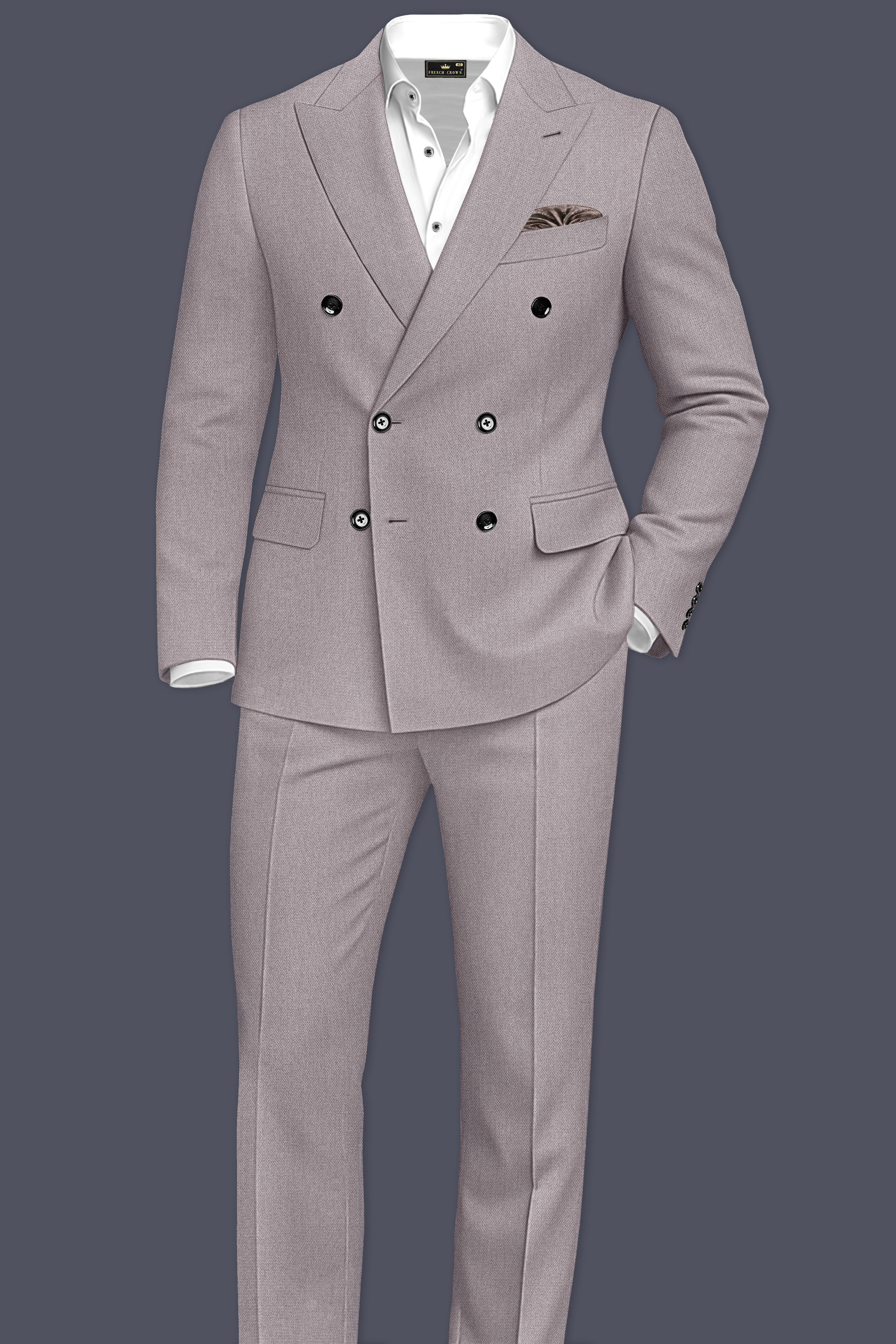 Helix-Fossil Gray Diamond Textured Wool Rich Slight Stretch Double Breasted Blazer