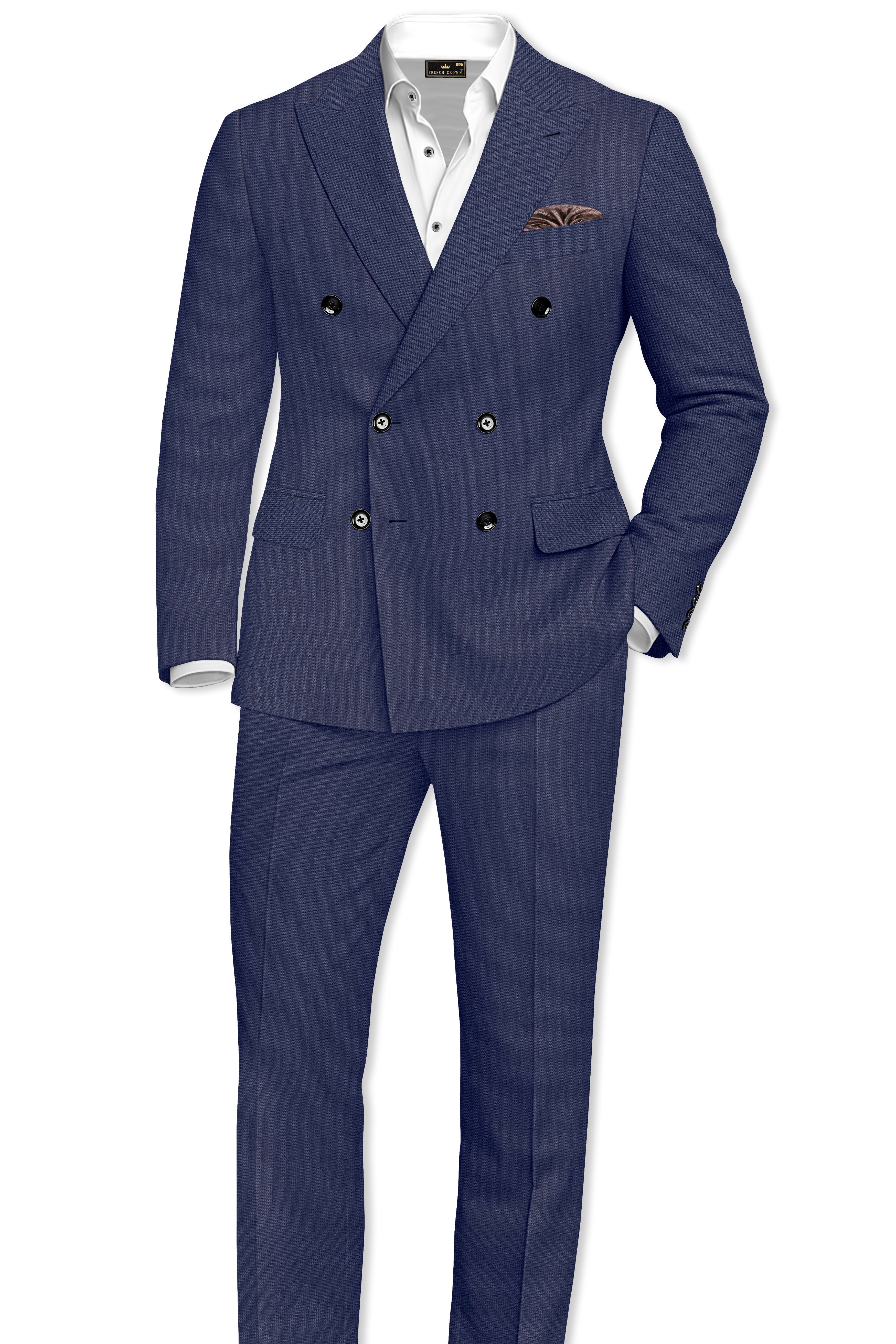 Noctis-Cinder Blue Diamond Textured Wool Rich Slight Stretch Double Breasted Blazer