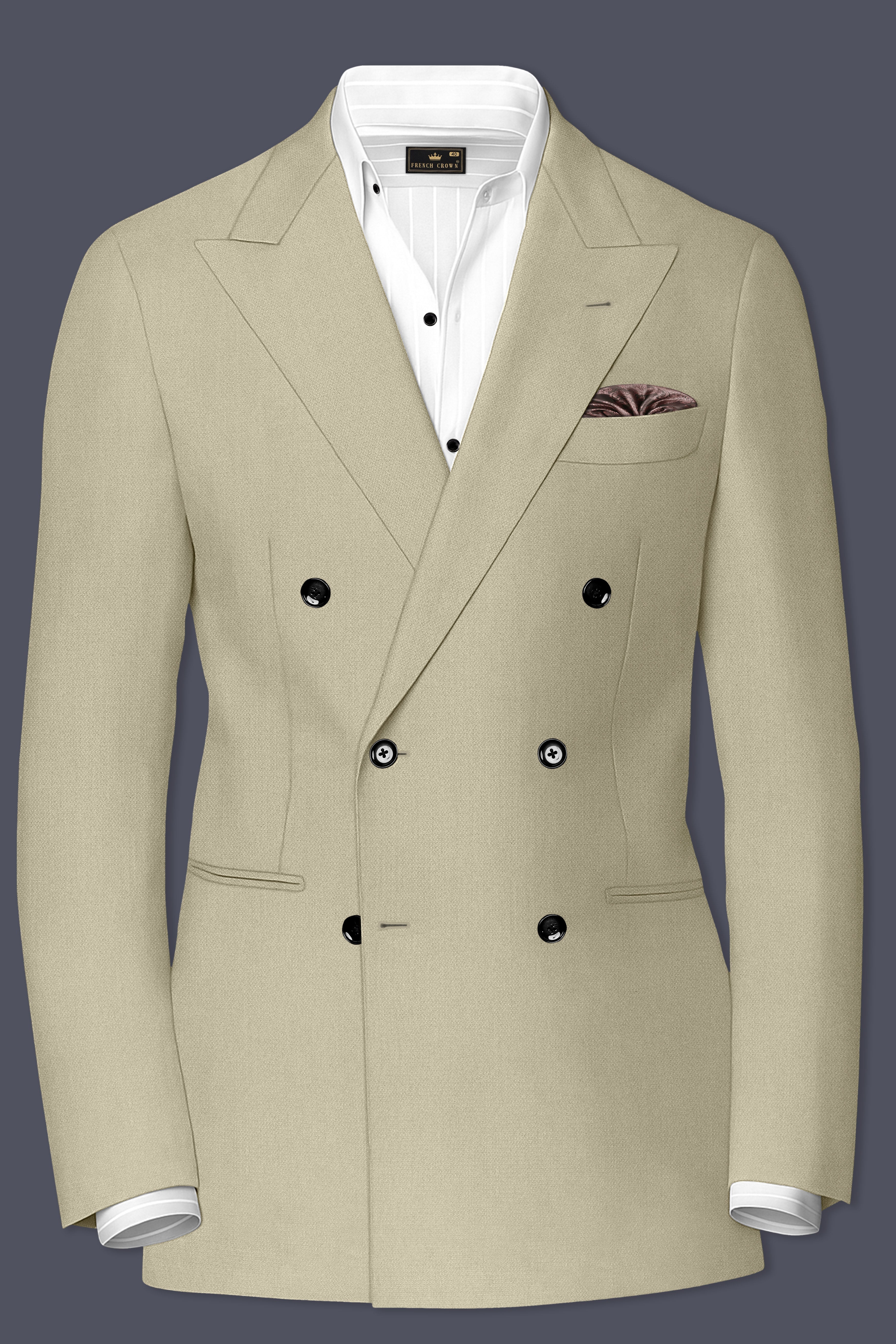 Cedar-Tallow Green Diamond Textured Wool Rich Slight Stretch Double Breasted Blazer