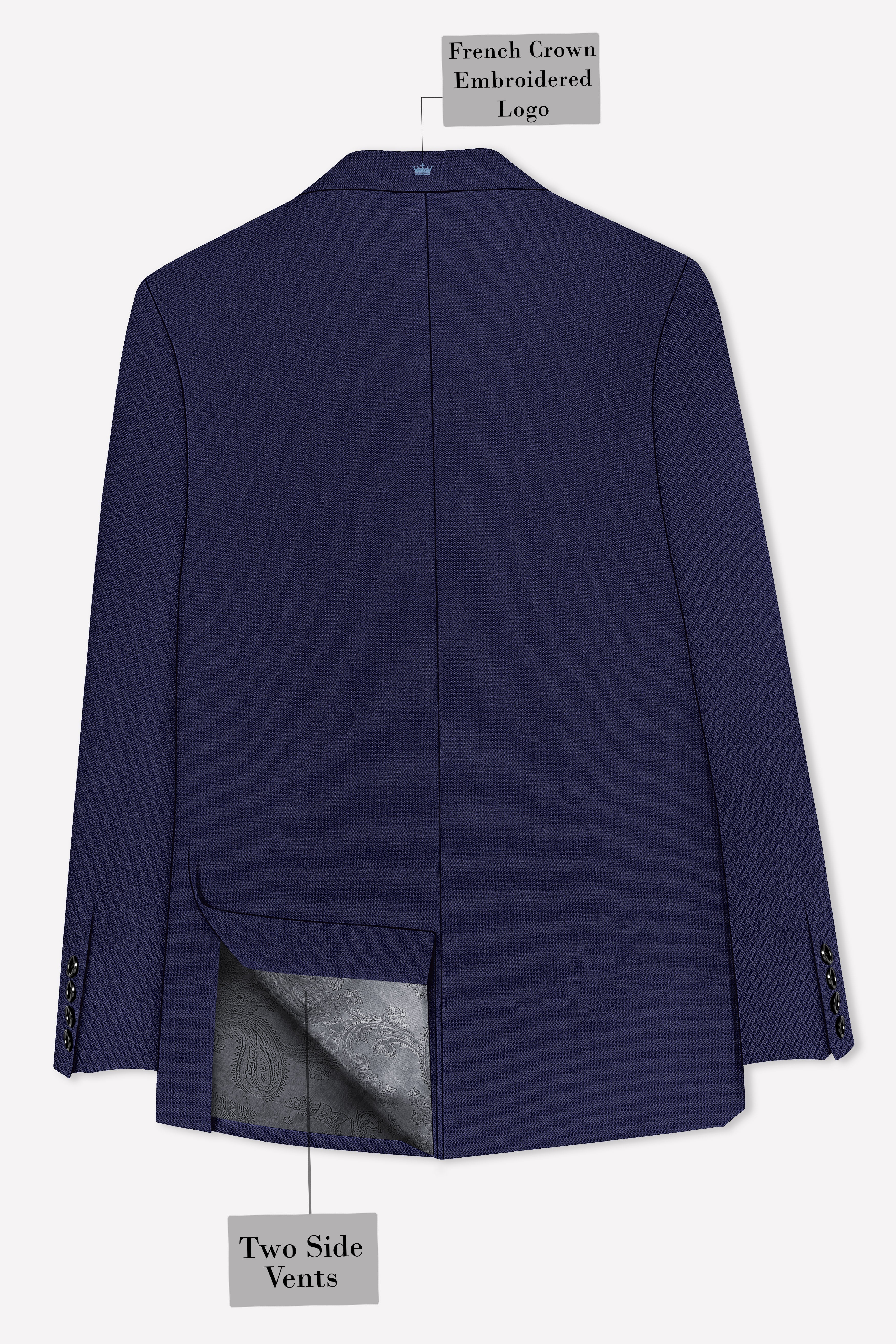 Orion-Vulcan Blue Diamond Textured Wool Rich Slight Stretch Double Breasted Blazer