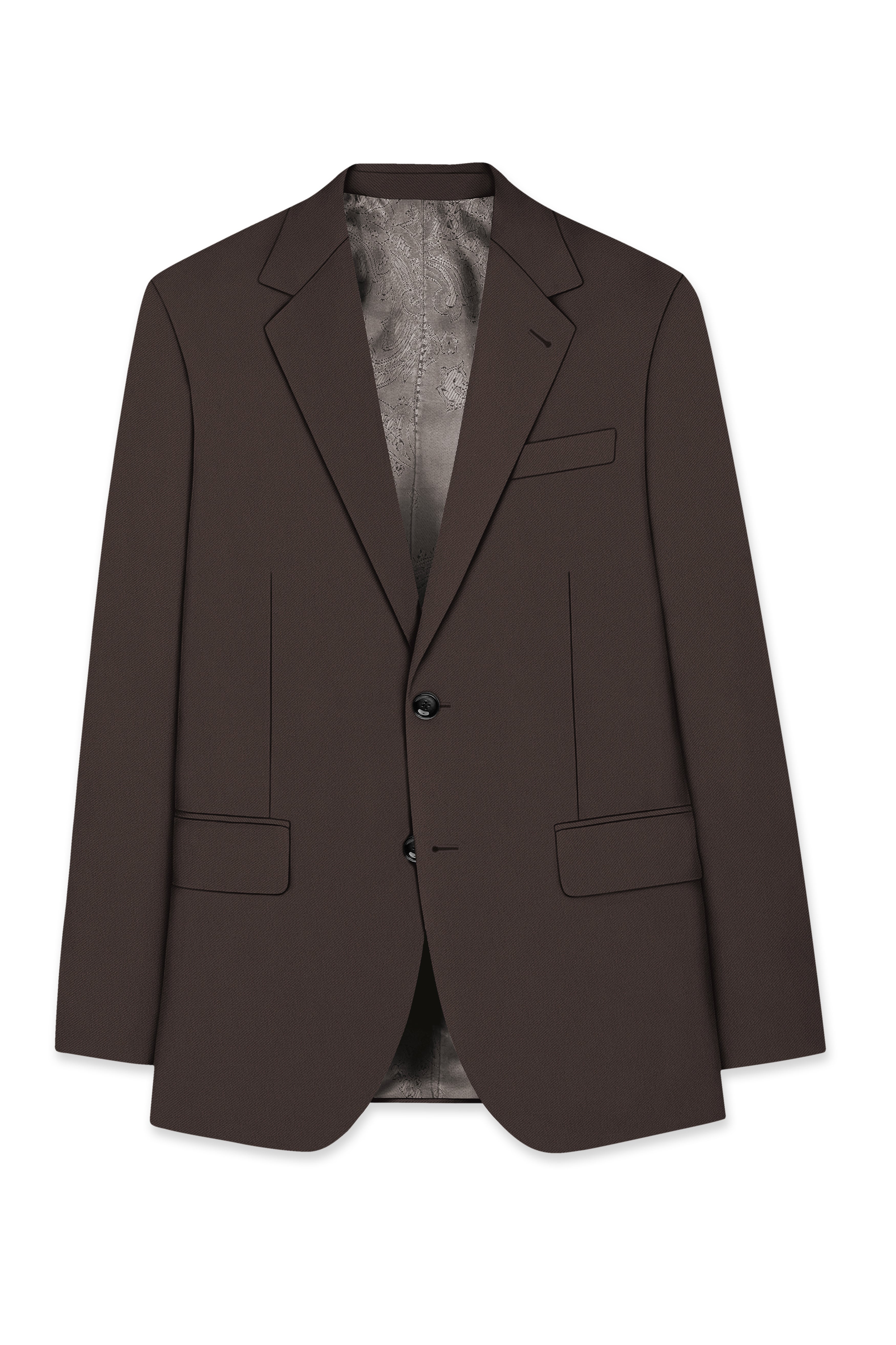 Serein-Korean Taupe Brown 4-Way Stretch Wrinkle-Free Wool Rich Single Breasted Blazer