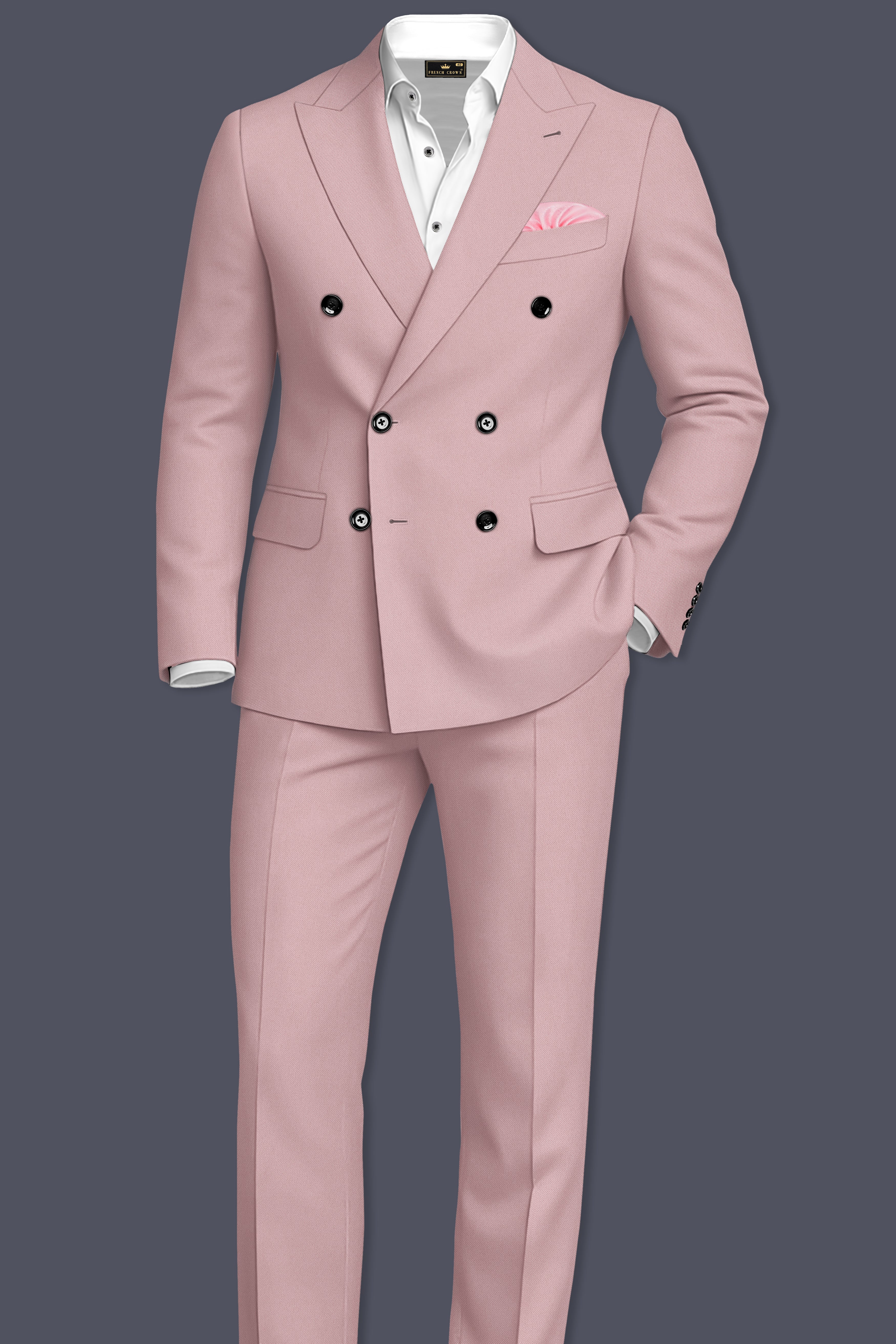 Solenne-Korean Pharlap Peach 4-Way Stretch Wrinkle-Free Wool Rich Double Breasted Blazer