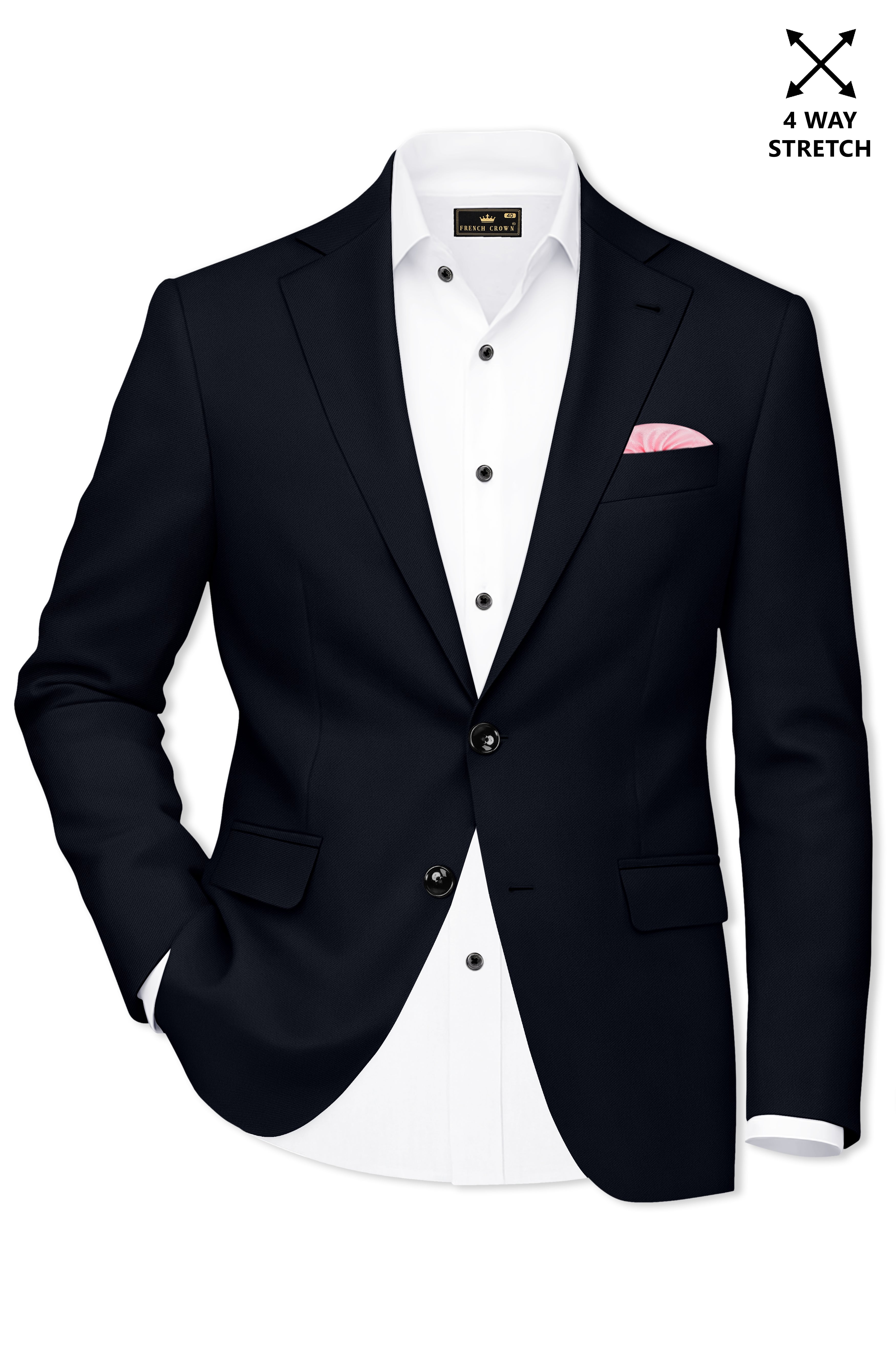 Nero-Korean Tealish Navy 4-Way Stretch Wrinkle-Free Wool Rich Single Breasted Blazer