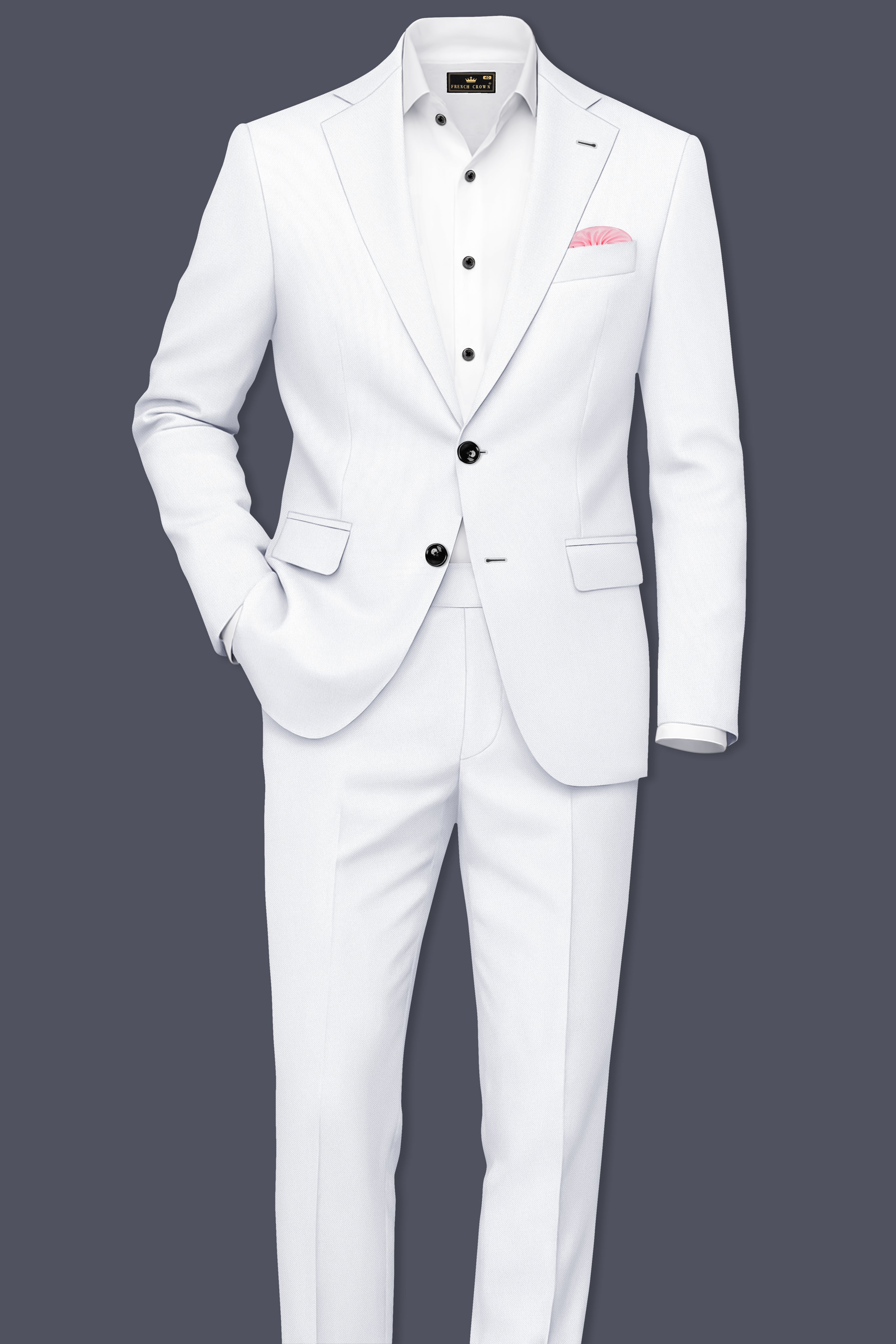 Lumier-Korean Bright White 4-Way Stretch Wrinkle-Free Wool Rich Single Breasted Blazer