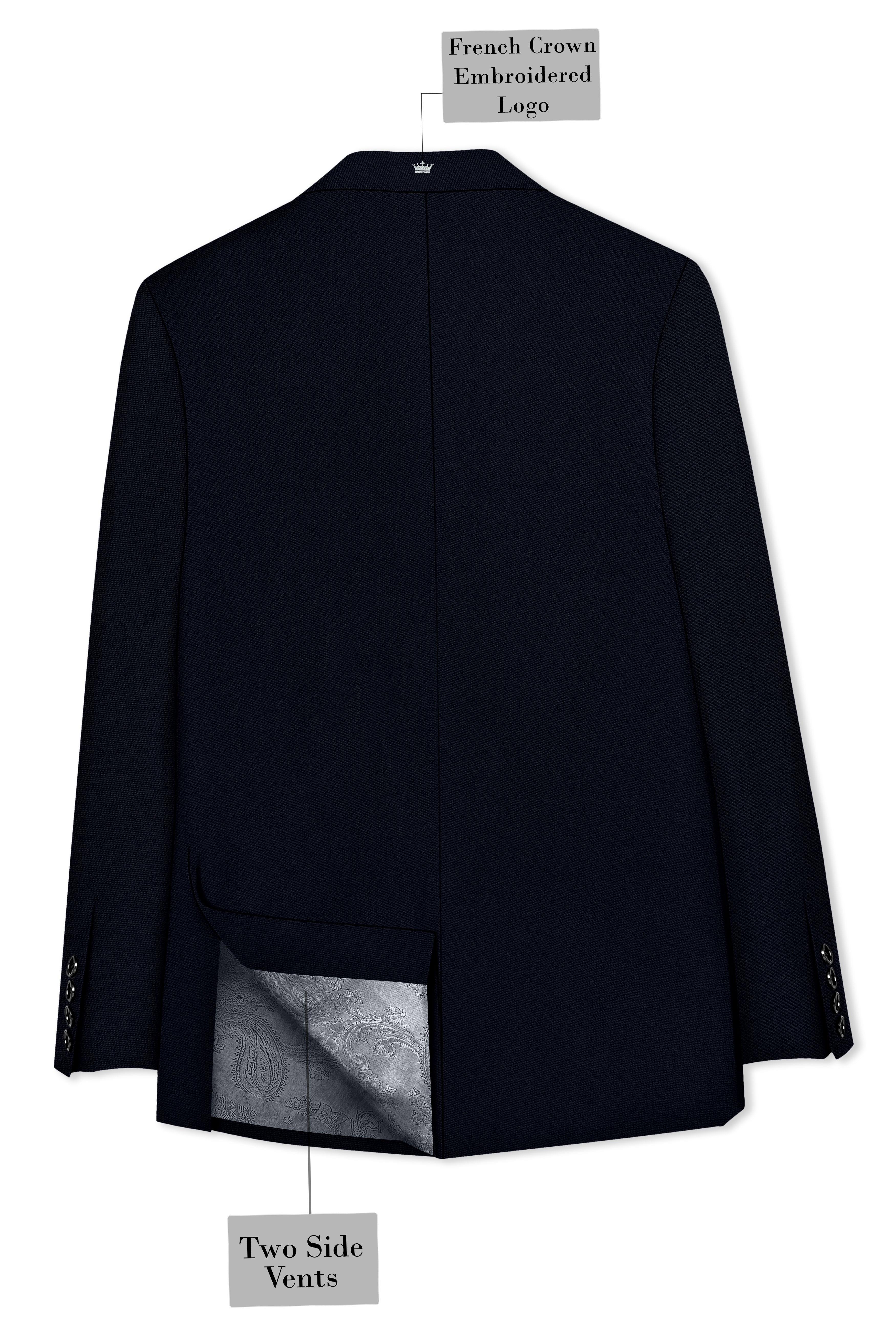 Nero-Korean Tealish Navy 4-Way Stretch Wrinkle-Free Wool Rich Double Breasted Blazer