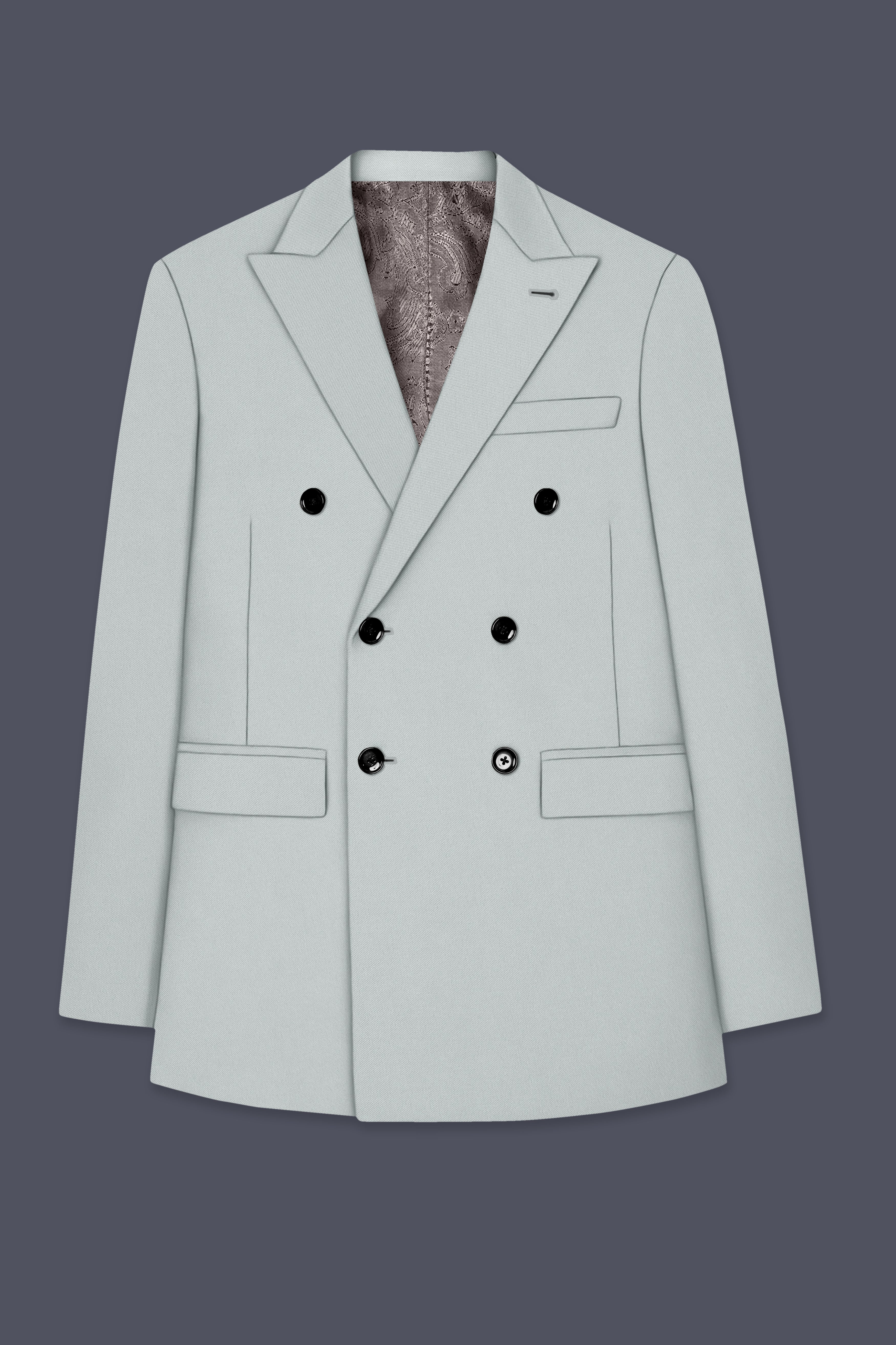 Prestige-Korean Mercury Green 4-Way Stretch Wrinkle-Free Wool Rich Double Breasted Blazer