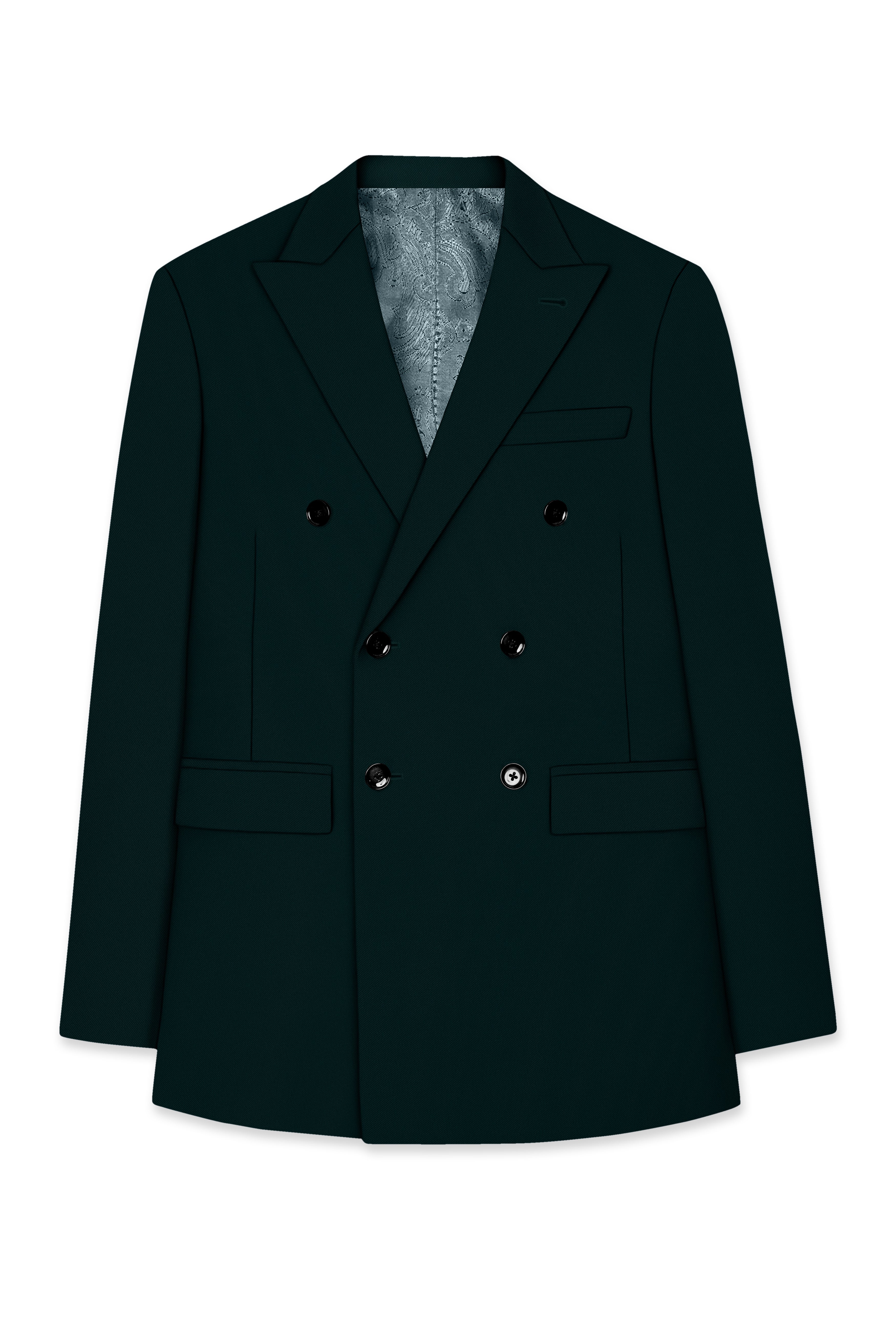 Terrain-Korean Swamp Green 4-Way Stretch Wrinkle-Free Wool Rich Double Breasted Blazer