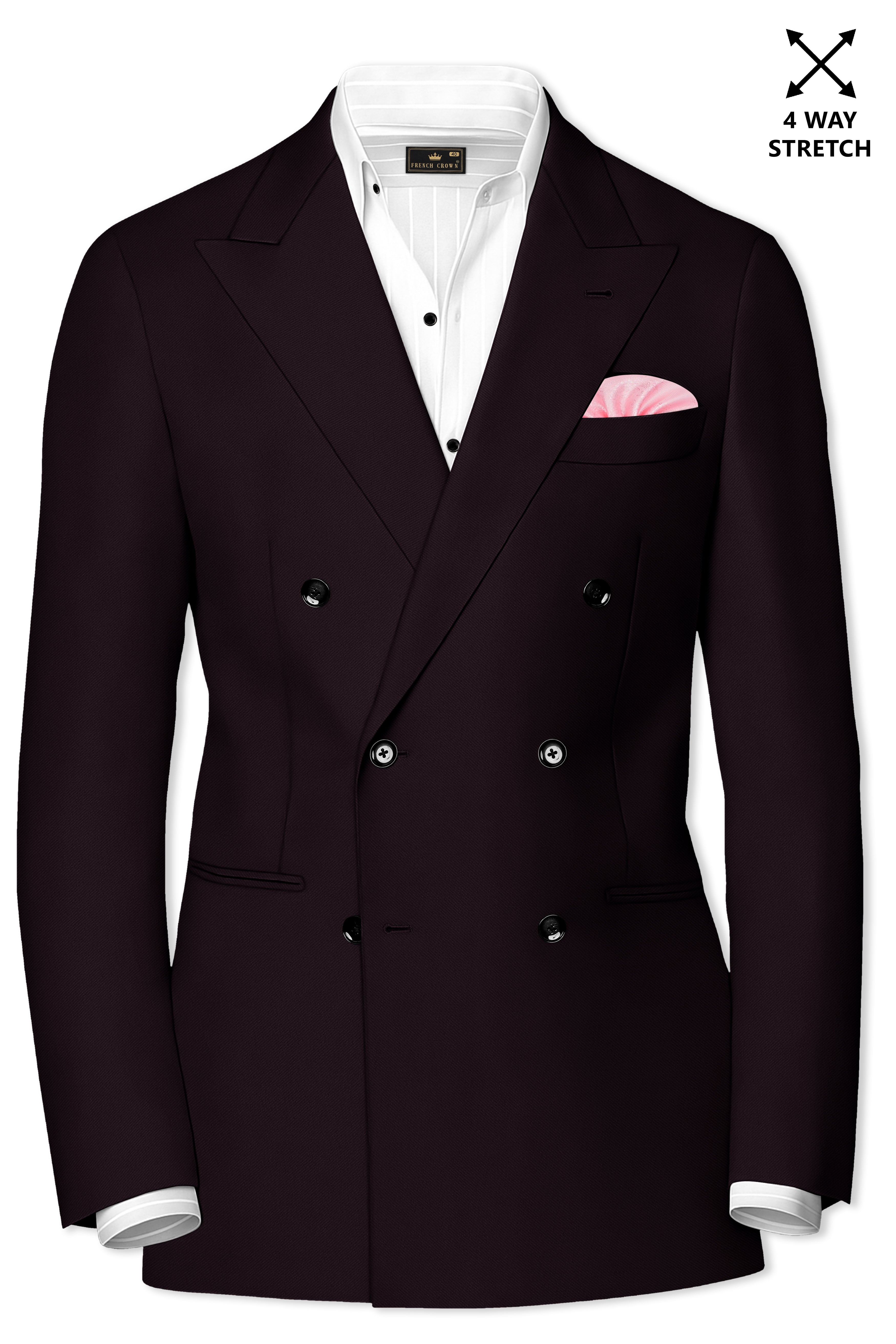 Merlot-Korean Wine Purple 4-Way Stretch Wrinkle-Free Wool Rich Double Breasted Blazer