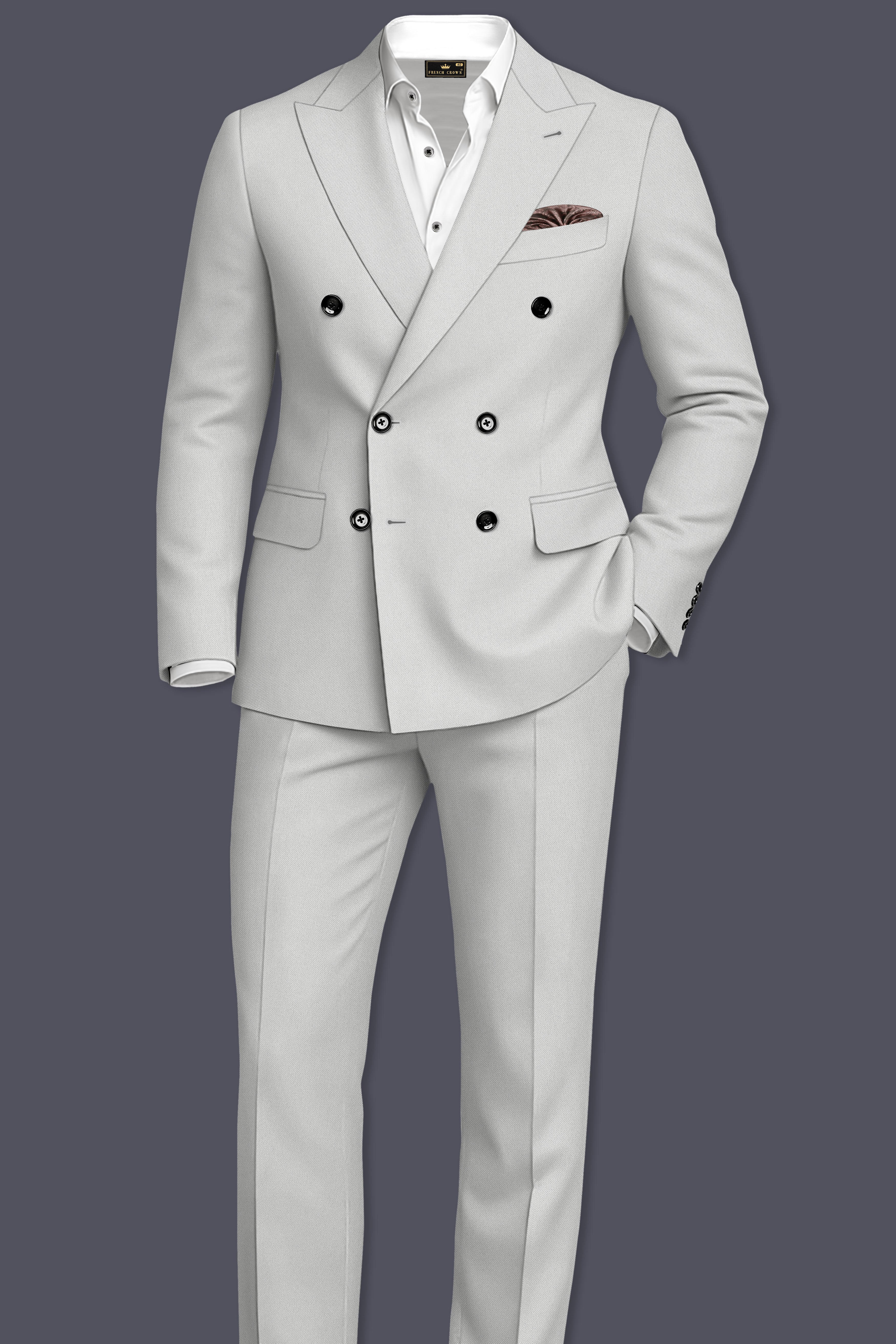 Axiom-Korean Nickel Gray 4-Way Stretch Wrinkle-Free Wool Rich Double Breasted Blazer