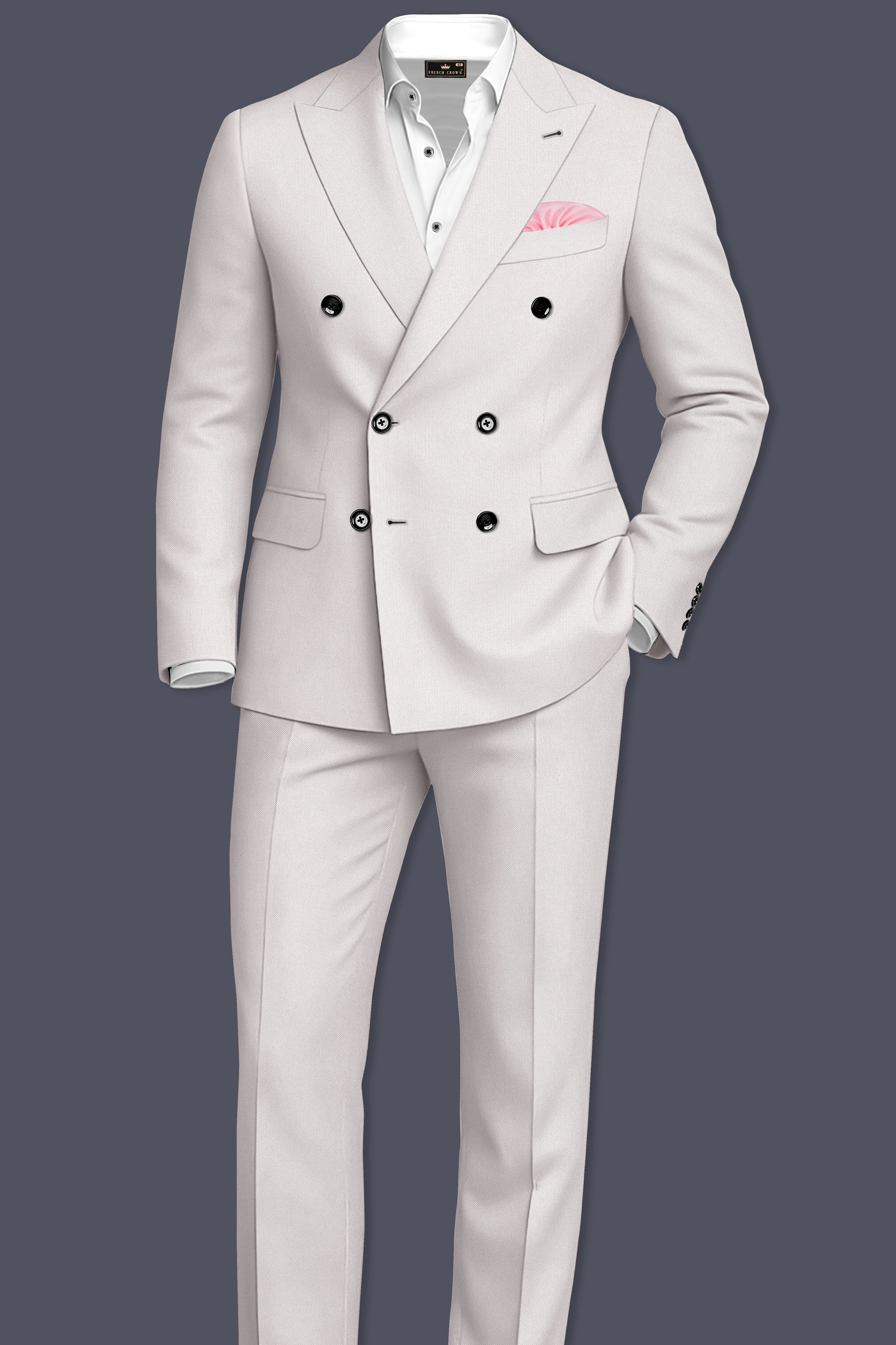 Ivora-Korean Amour Cream 4-Way Stretch Wrinkle-Free Wool Rich Double Breasted Blazer