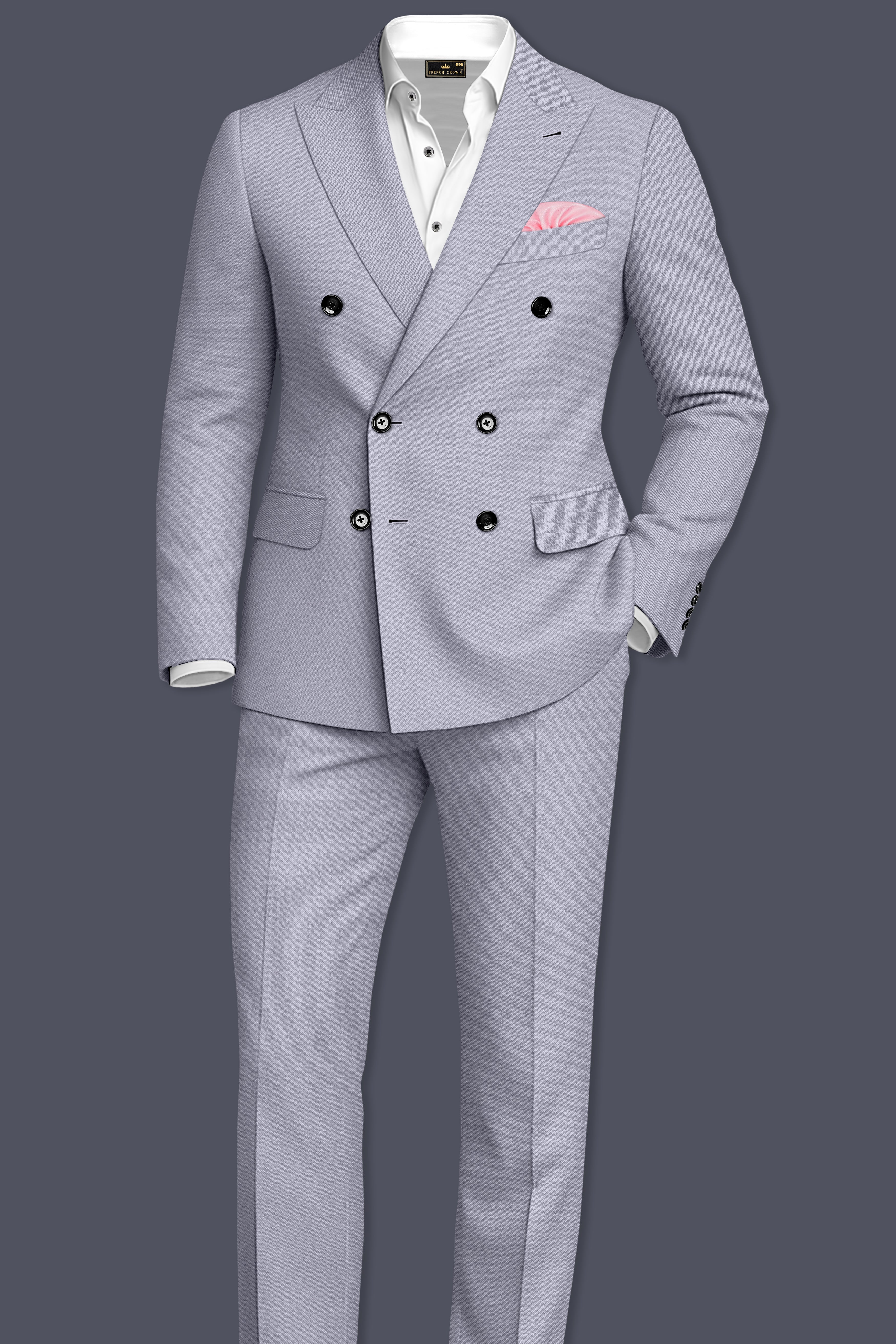 Graphite-Korean Topaz Gray 4-Way Stretch Wrinkle-Free Wool Rich Double Breasted Blazer