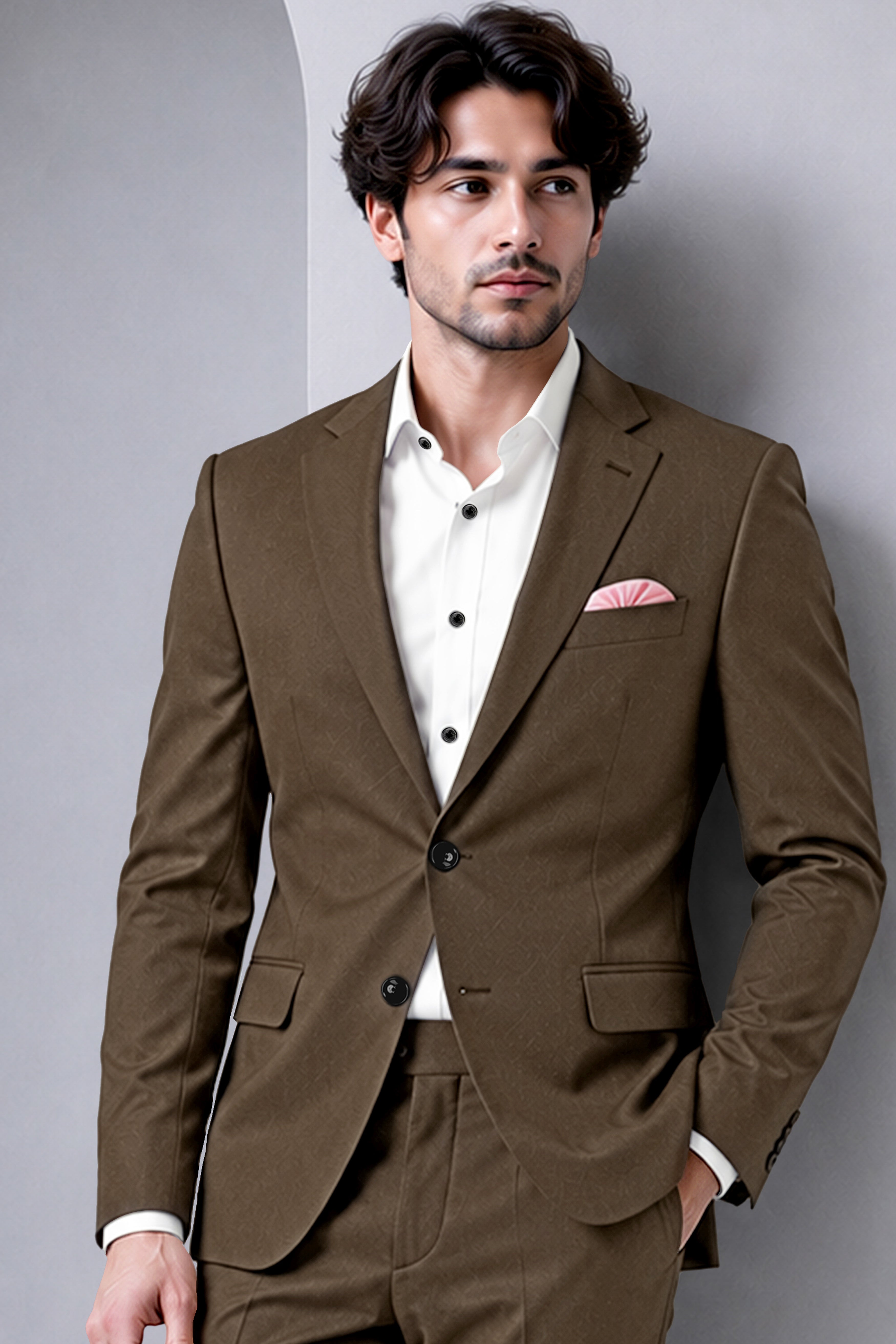 Prestige-Lisbon Brown Wool Rich Slight Stretch Single Breasted Blazer