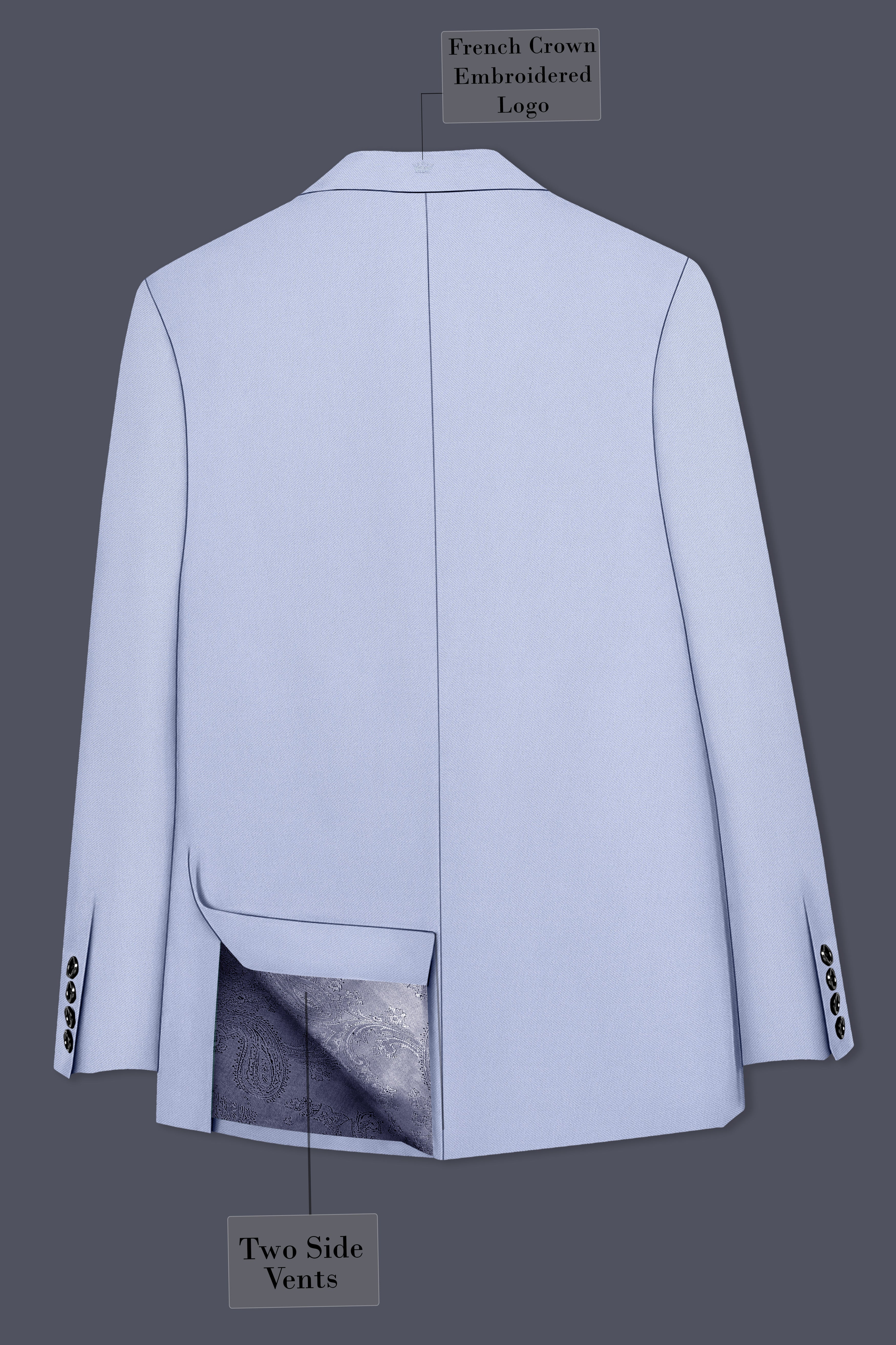 Azure-Periwinkle Blue Wool Rich Slight Stretch Single Breasted Blazer