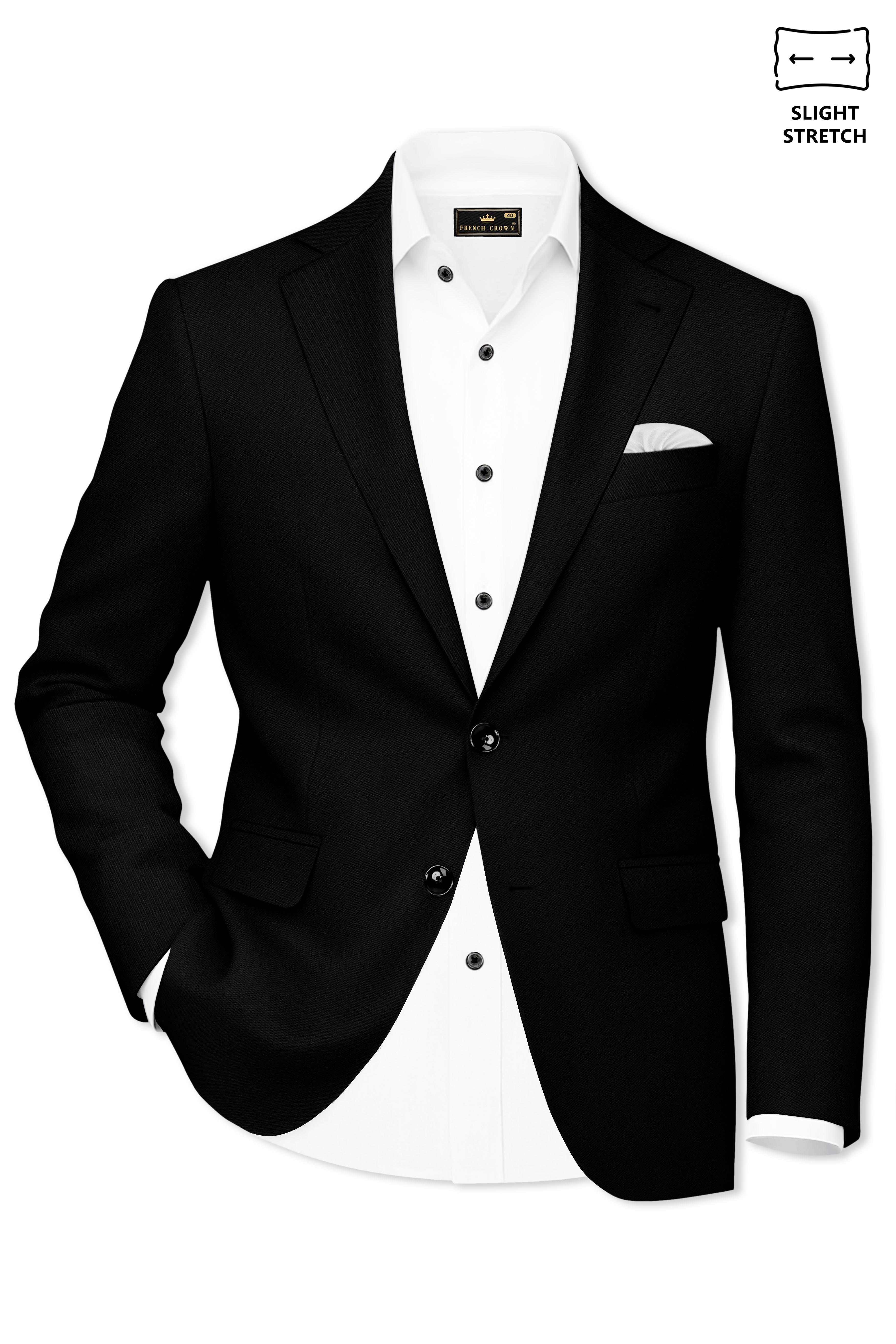 Noir-Jade Black Wool Rich Slight Stretch Single Breasted Blazer