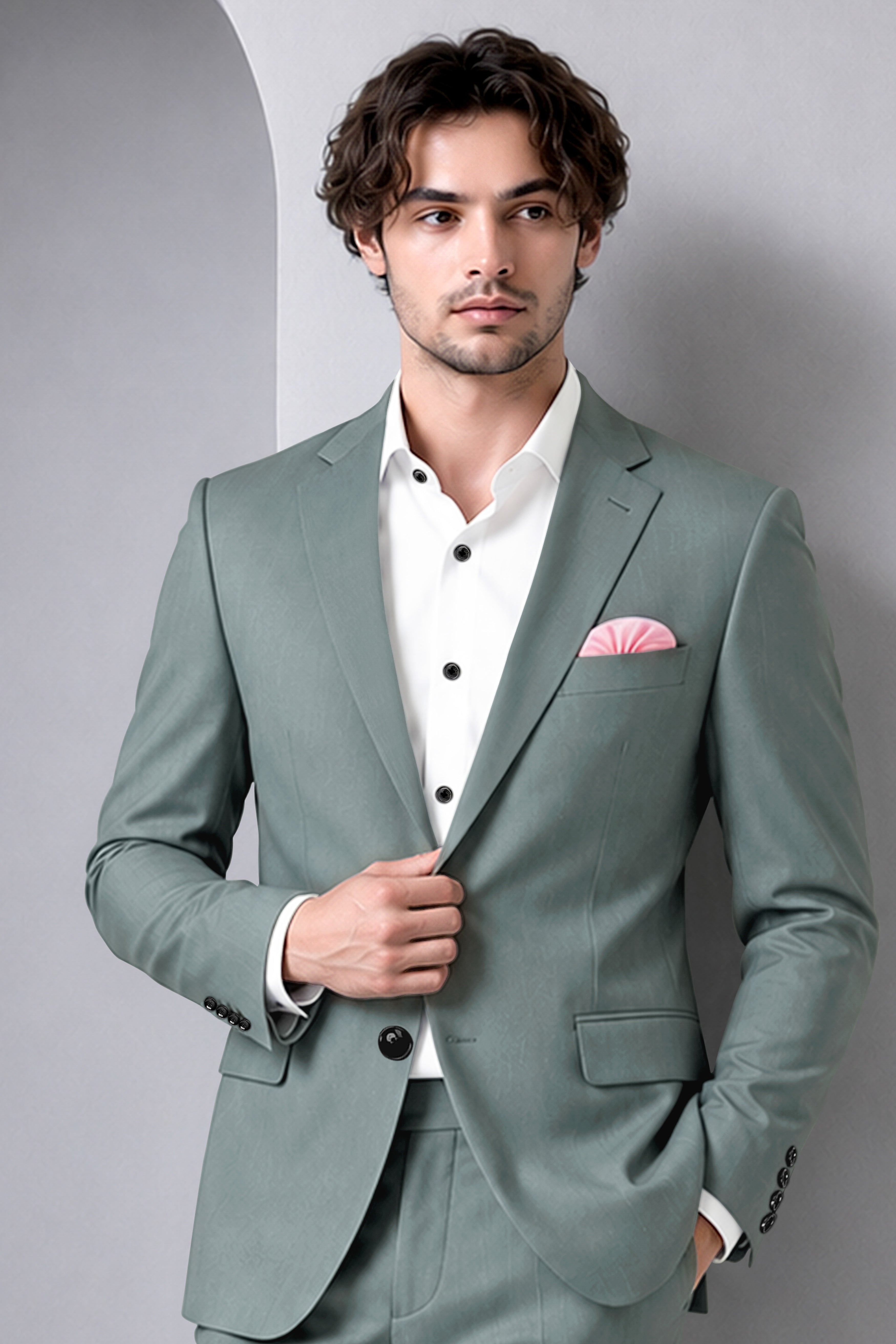 Verdant-Raven Green Wool Rich Slight Stretch Single Breasted Blazer