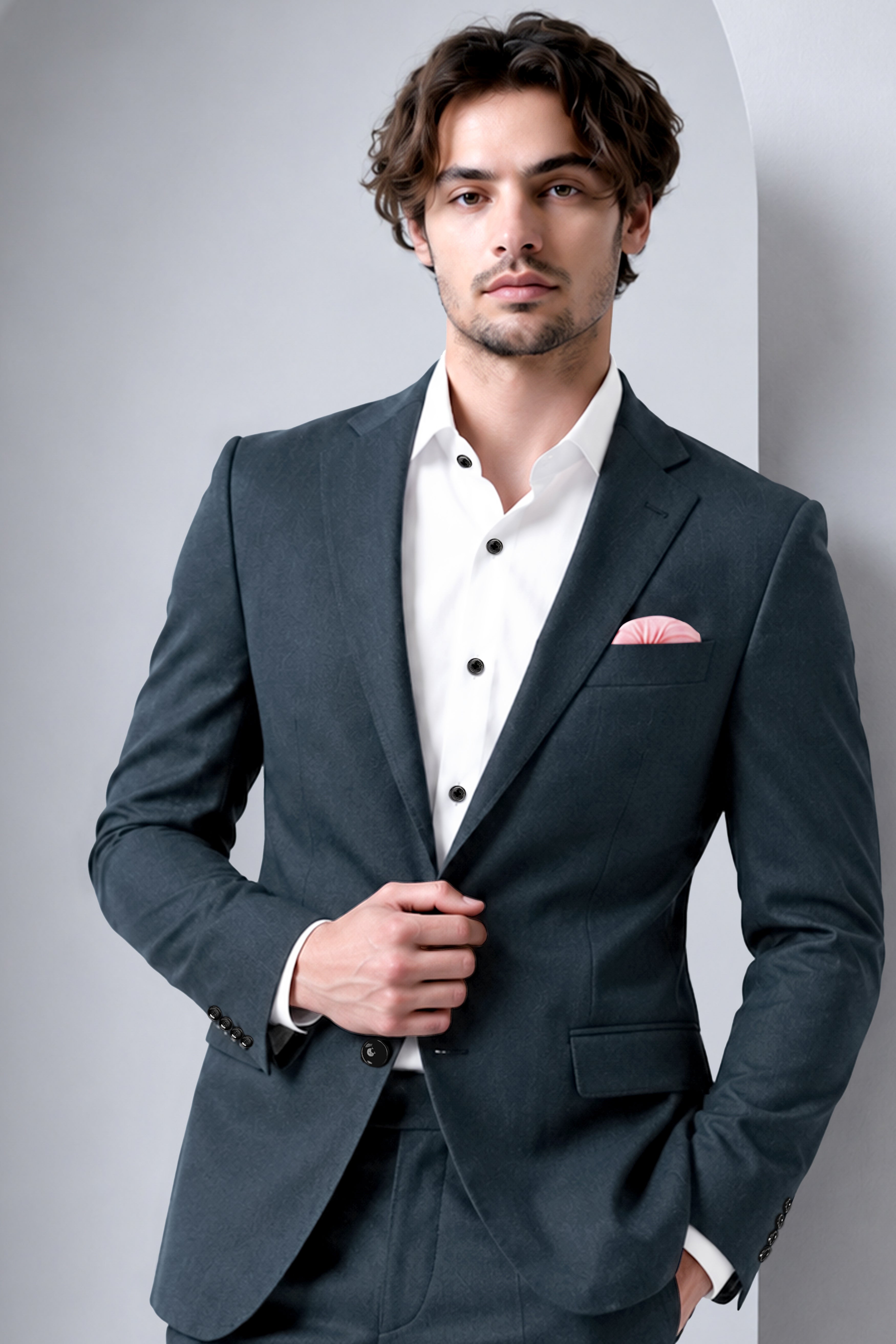 Titan-Shark Gray Wool Rich Slight Stretch Single Breasted Blazer