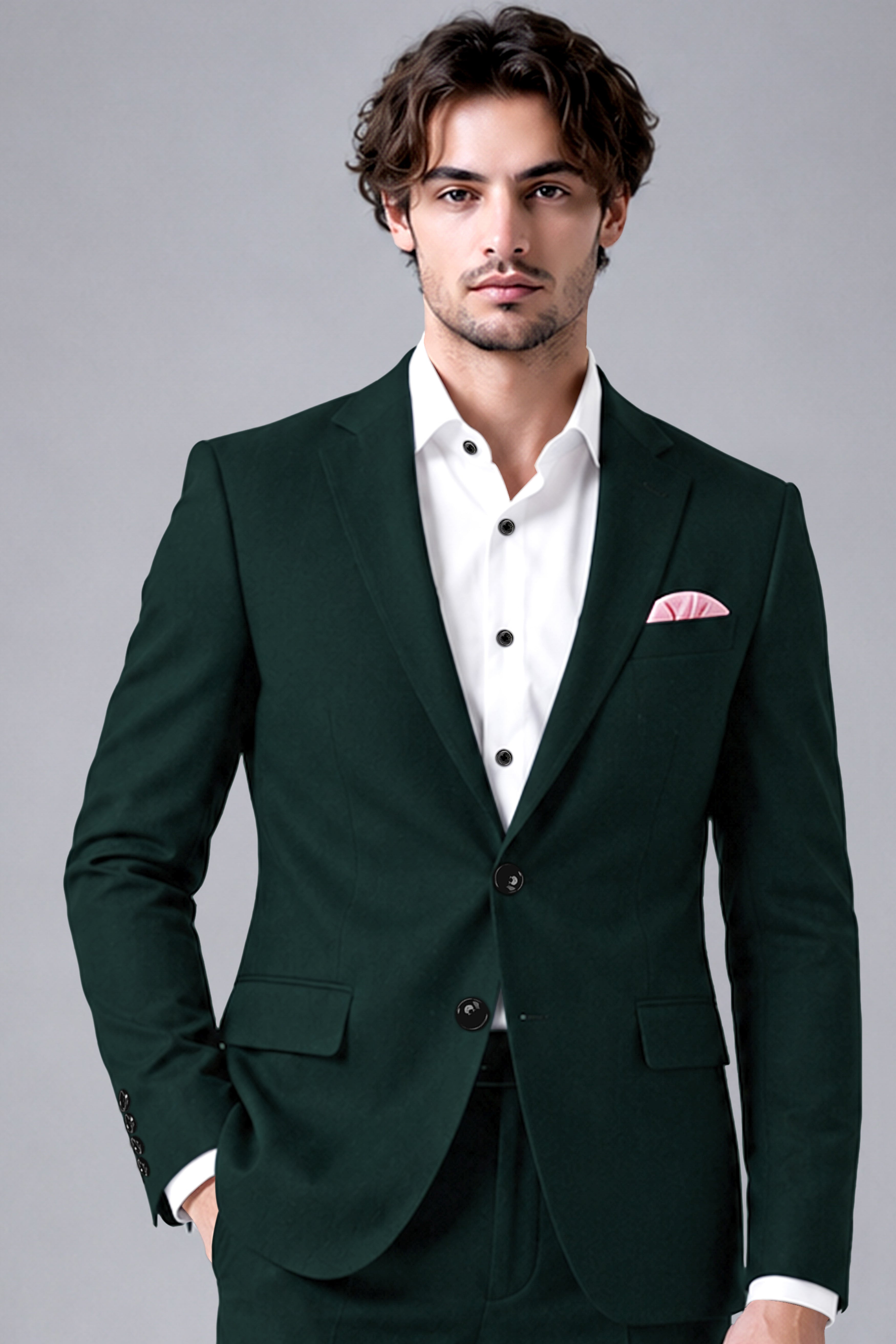 Lustre-Emerald Green Wool Rich Slight Stretch Single Breasted Blazer